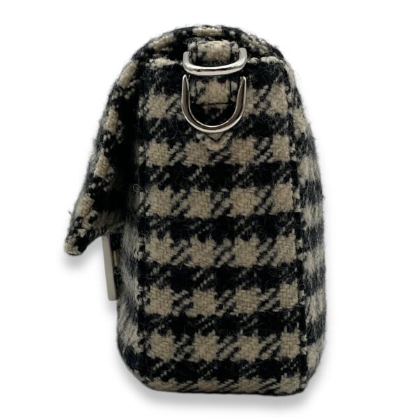 Houndstooth Baguette Black/White Shoulder Bag in Wool, Silver hardware - Image 4
