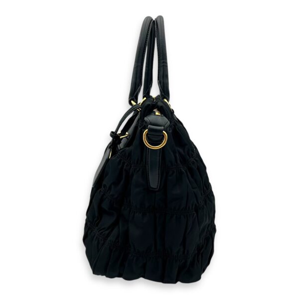 Gaufre Top Handle Bag Black in Nylon, Gold hardware - Image 4
