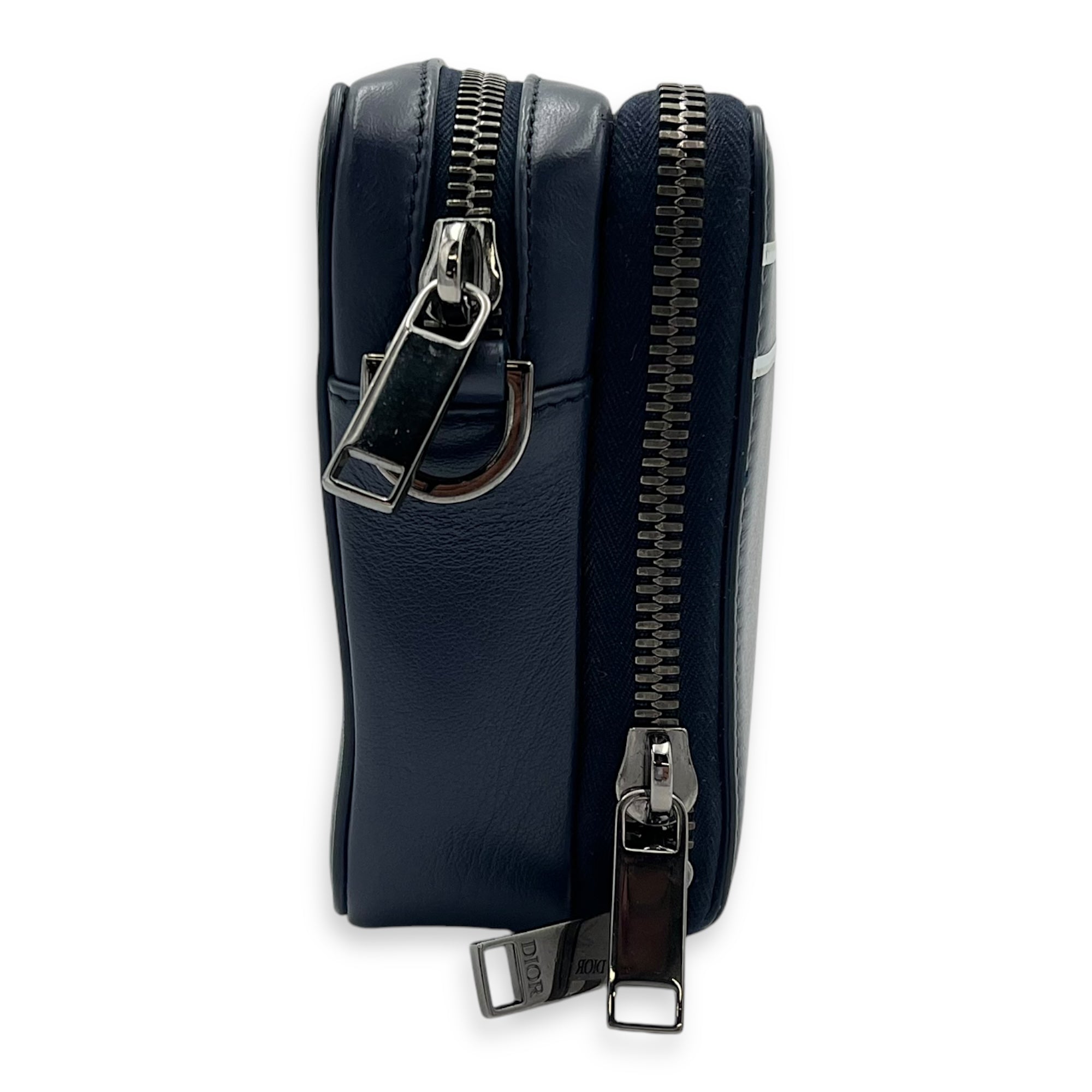 x Descente Double Zip Blue Crossbody Bag in Calfskin, Silver hardware - Image 4