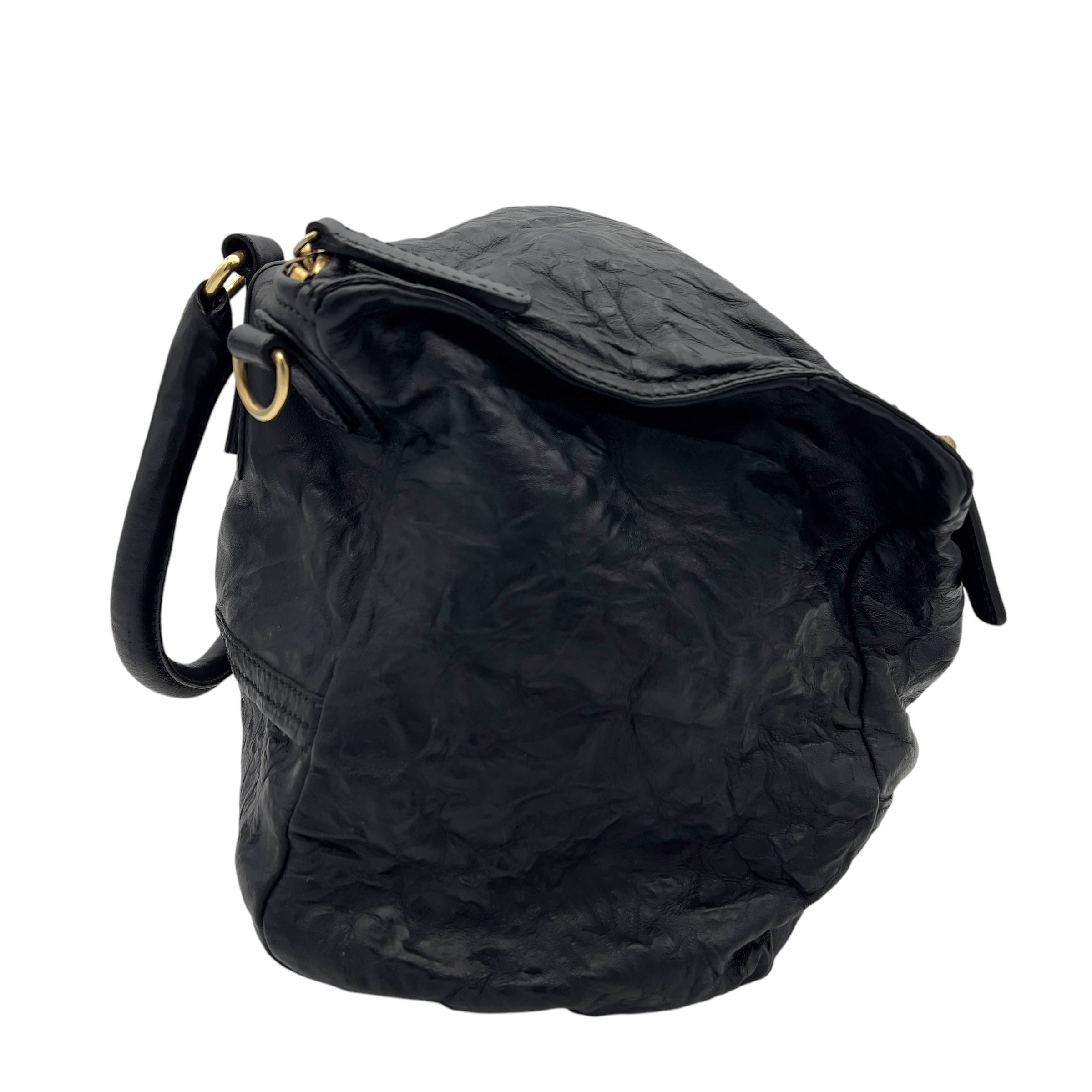 Pandora Shoulder Bag Large Black in Distressed Leather, Gold hardware - Image 6