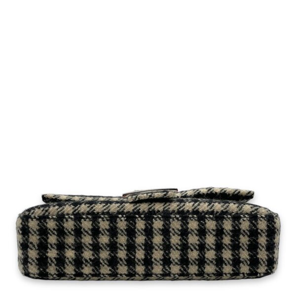 Houndstooth Baguette Black/White Shoulder Bag in Wool, Silver hardware - Image 5