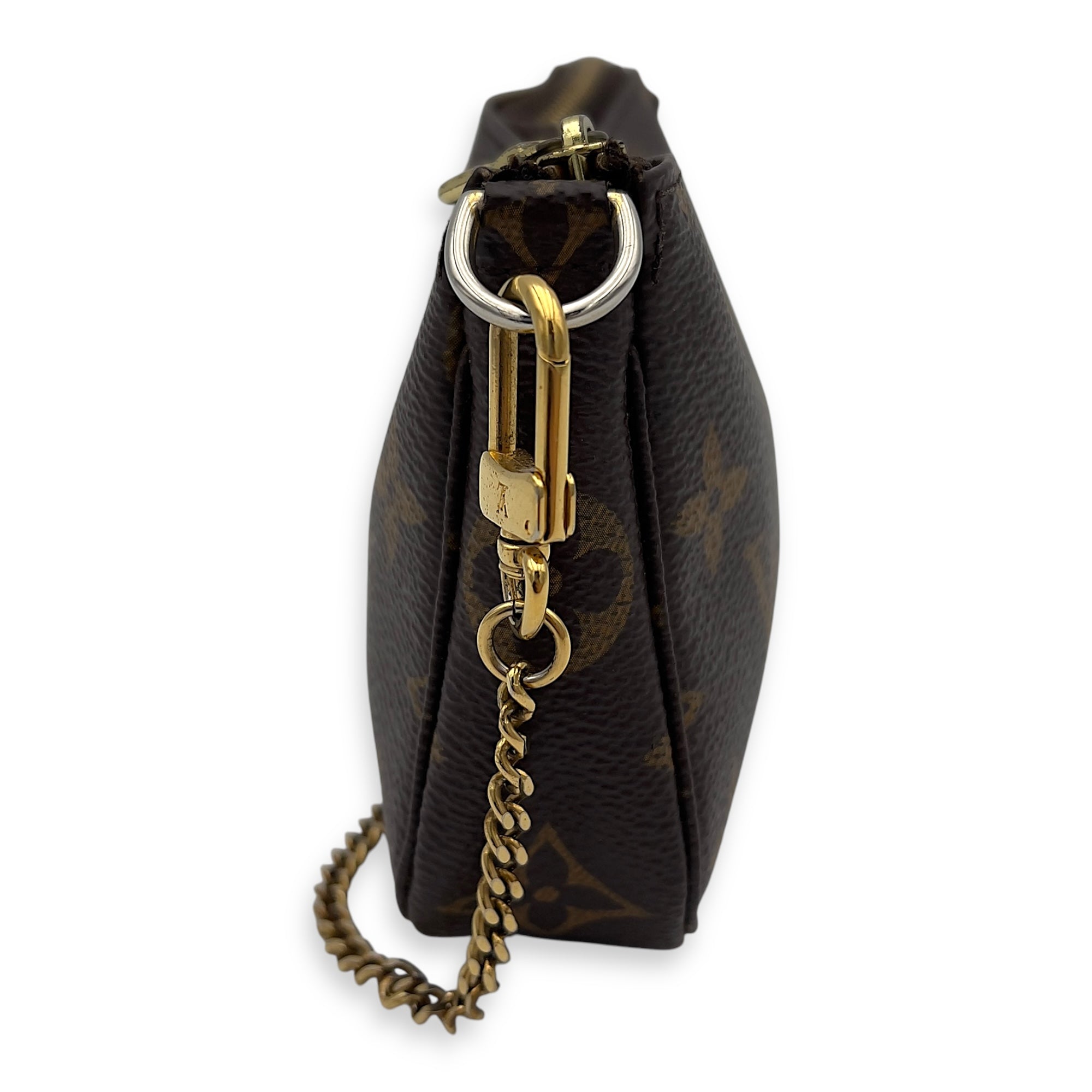 Pochette Top Handle Bag Super Mini Brown in Monogram Coated Canvas, Gold hardware - Image 5