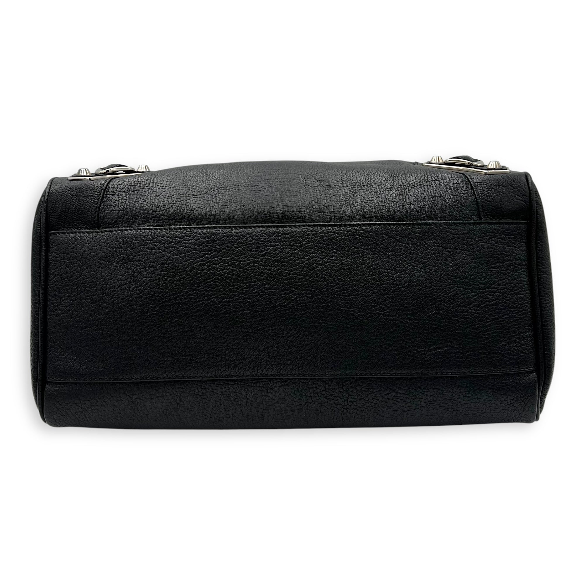 Metallic Edge Velo Black Top Handle Bag in Goat Leather, Silver hardware - Image 5