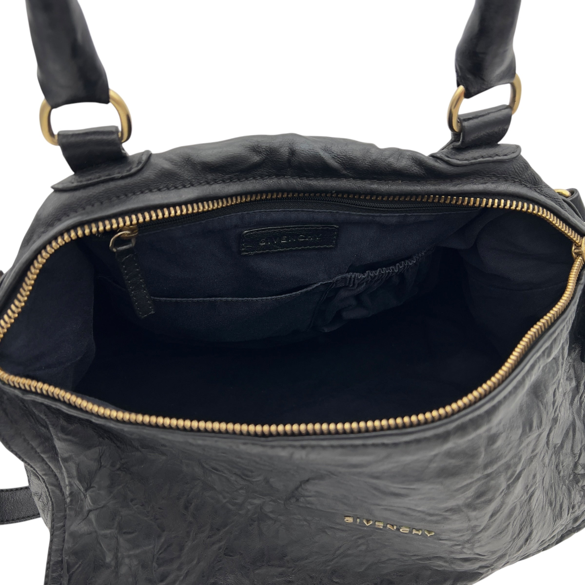 Pandora Shoulder Bag Large Black in Distressed Leather, Gold hardware - Image 5