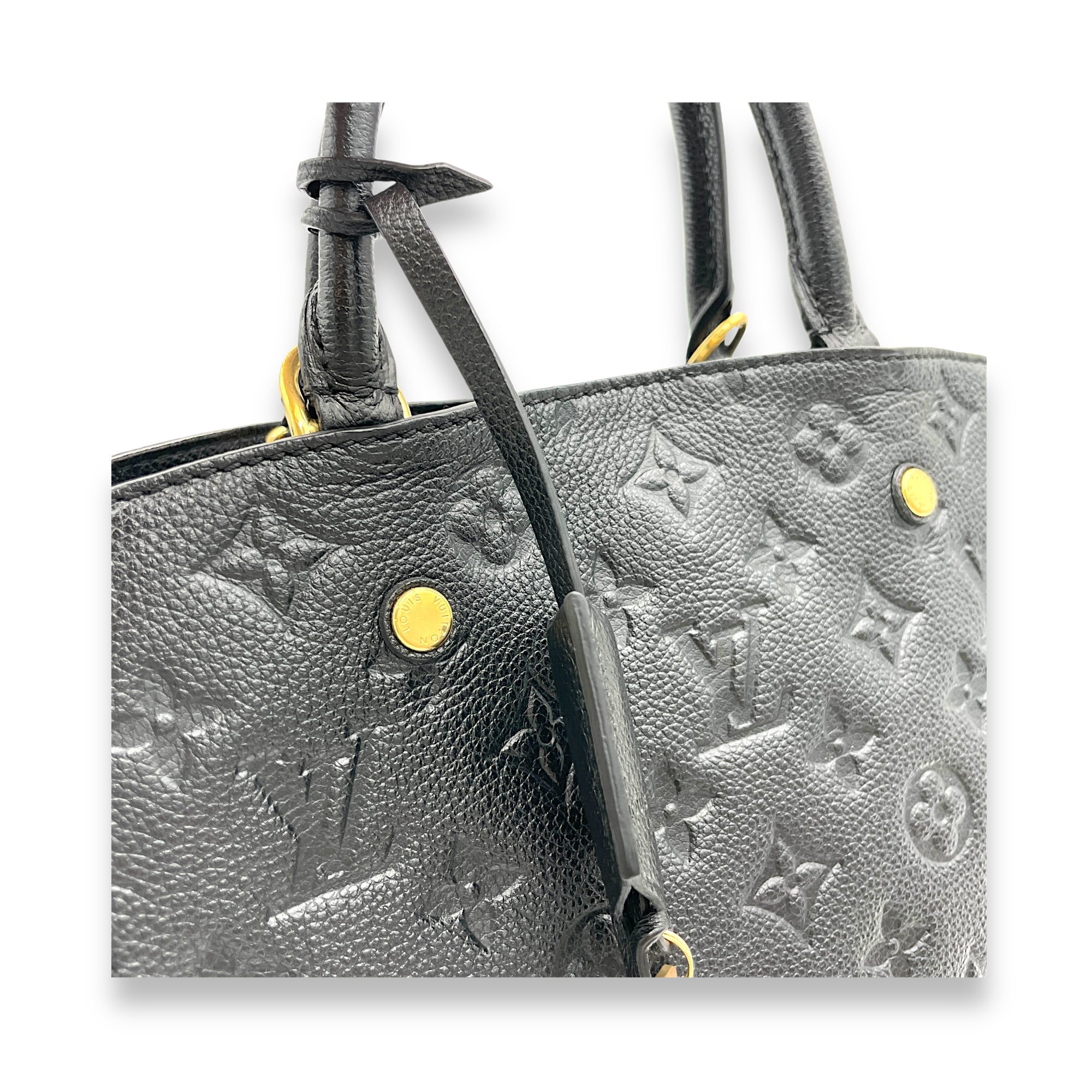 Montaigne Top Handle Bag Black in Empreinte Leather, Gold hardware - Image 7