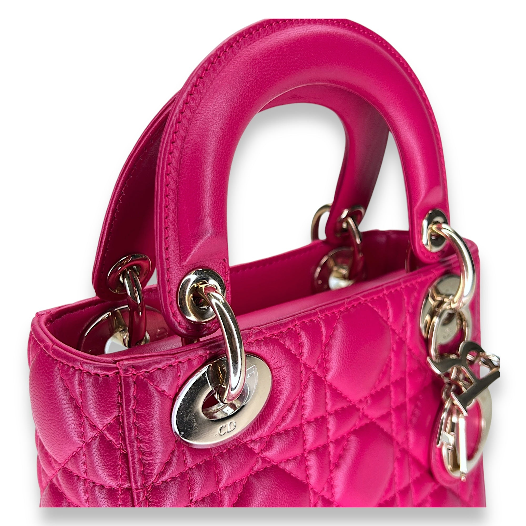 Lady Dior Mini Top handle bag in Lambskin, Light Gold Hardware - Image 6