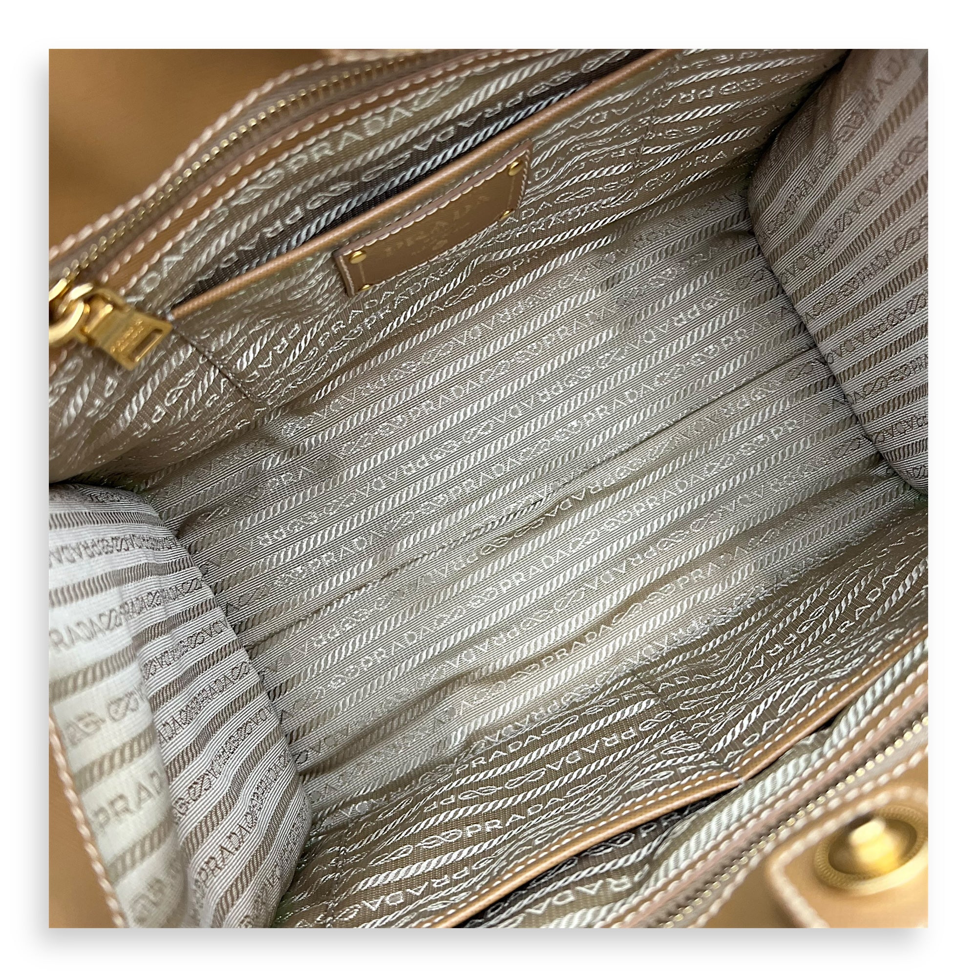 Logo Orange and Brown Top Handle Bag in Saffiano Leather and Canvas, Gold hardware - Image 6