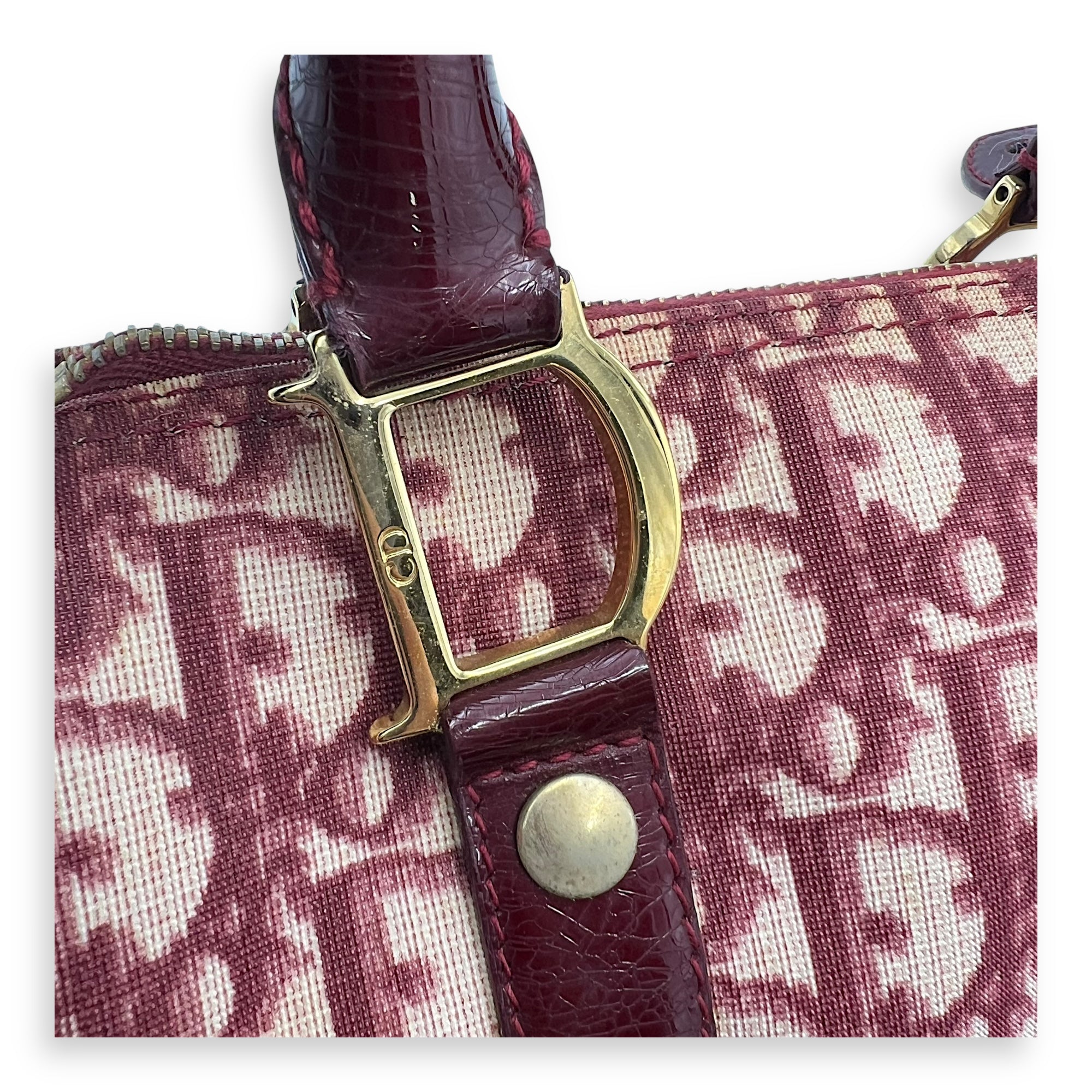 Vintage Trotter Boston Mini Red Top Handle Bag in Coated Canvas, Gold hardware - Image 9