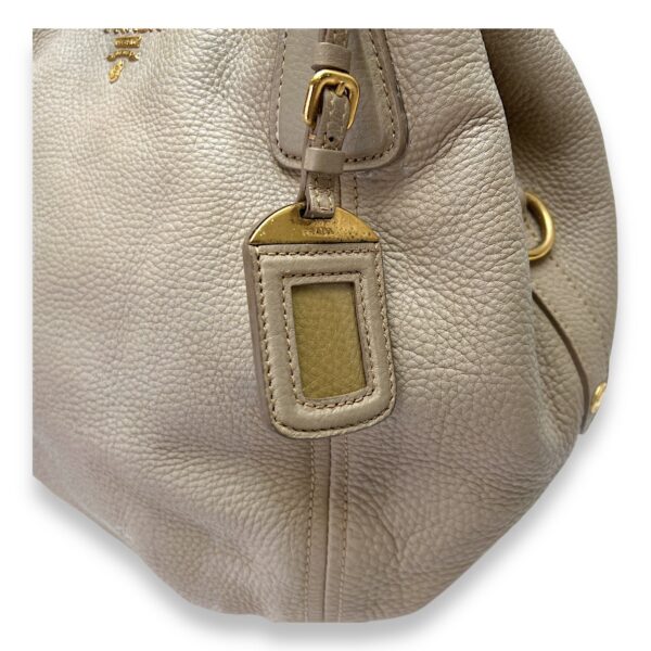 Logo Beige Top Handle Bag in Calfskin, Gold hardware - Image 7