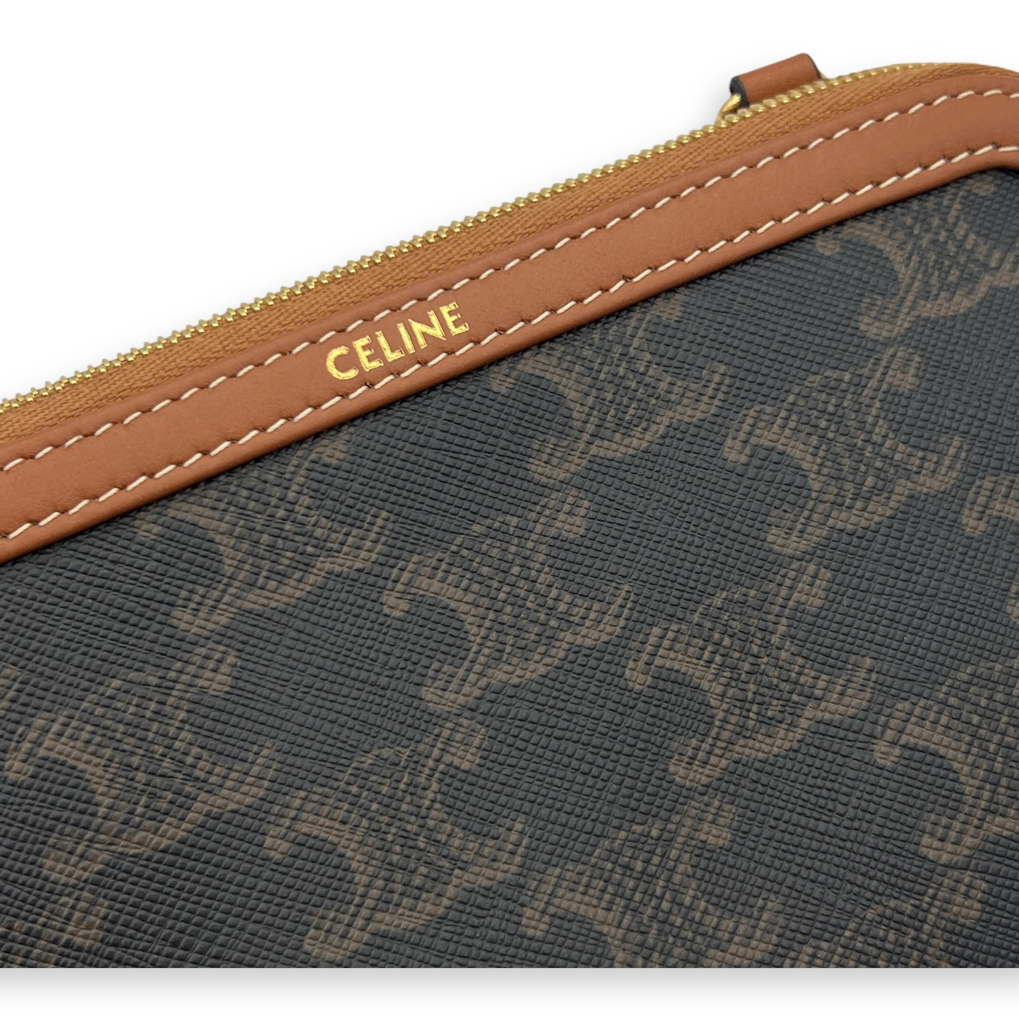 Triomphe Clutch On Chain Shoulder Bag Brown in Coated Canvas, Gold hardware - Image 6