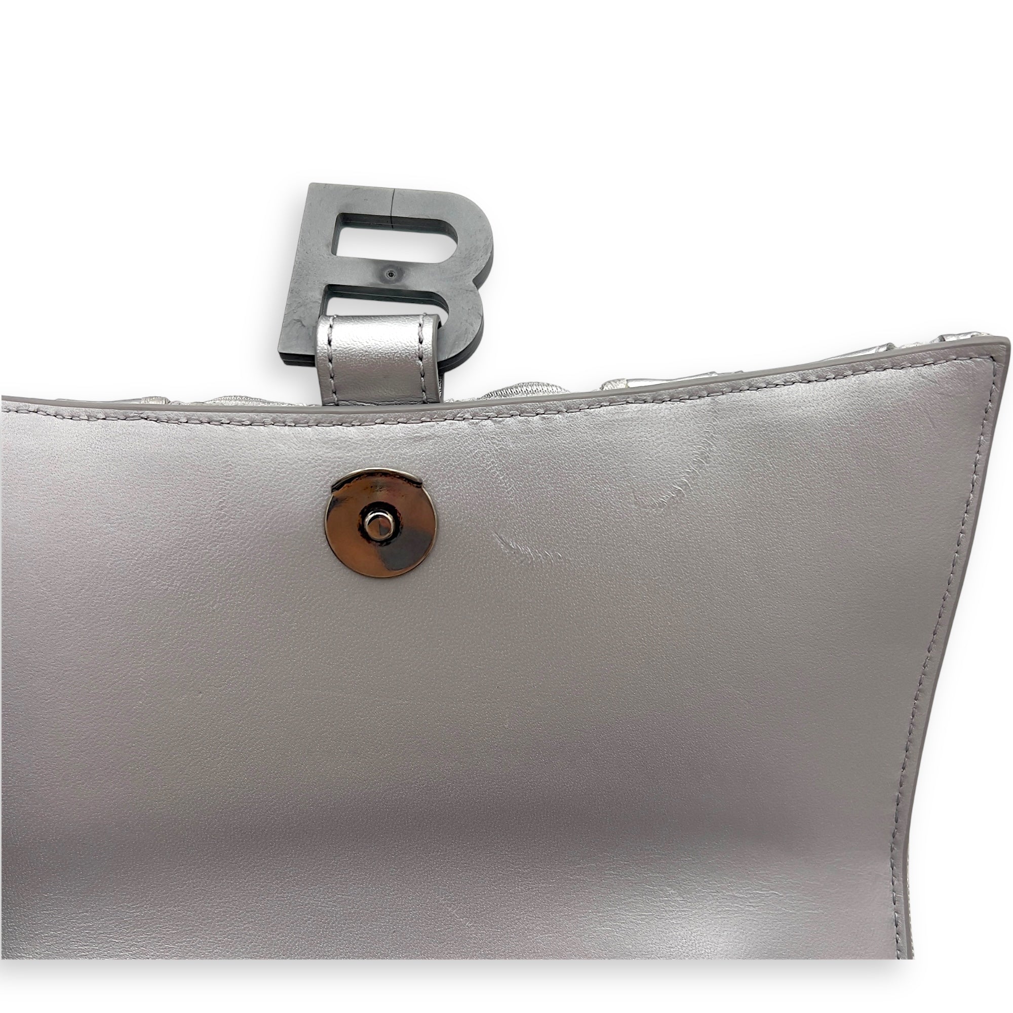 Sneakerhead Hourglass Grey Top Handle Bag in Canvas, Silver hardware - Image 7