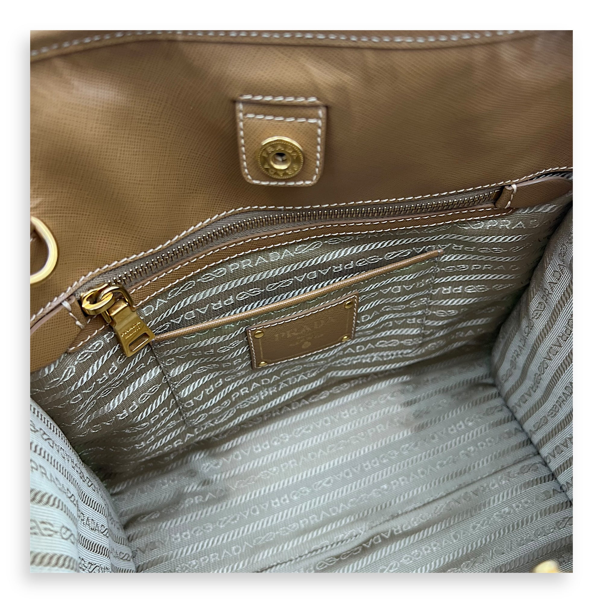 Logo Orange and Brown Top Handle Bag in Saffiano Leather and Canvas, Gold hardware - Image 5