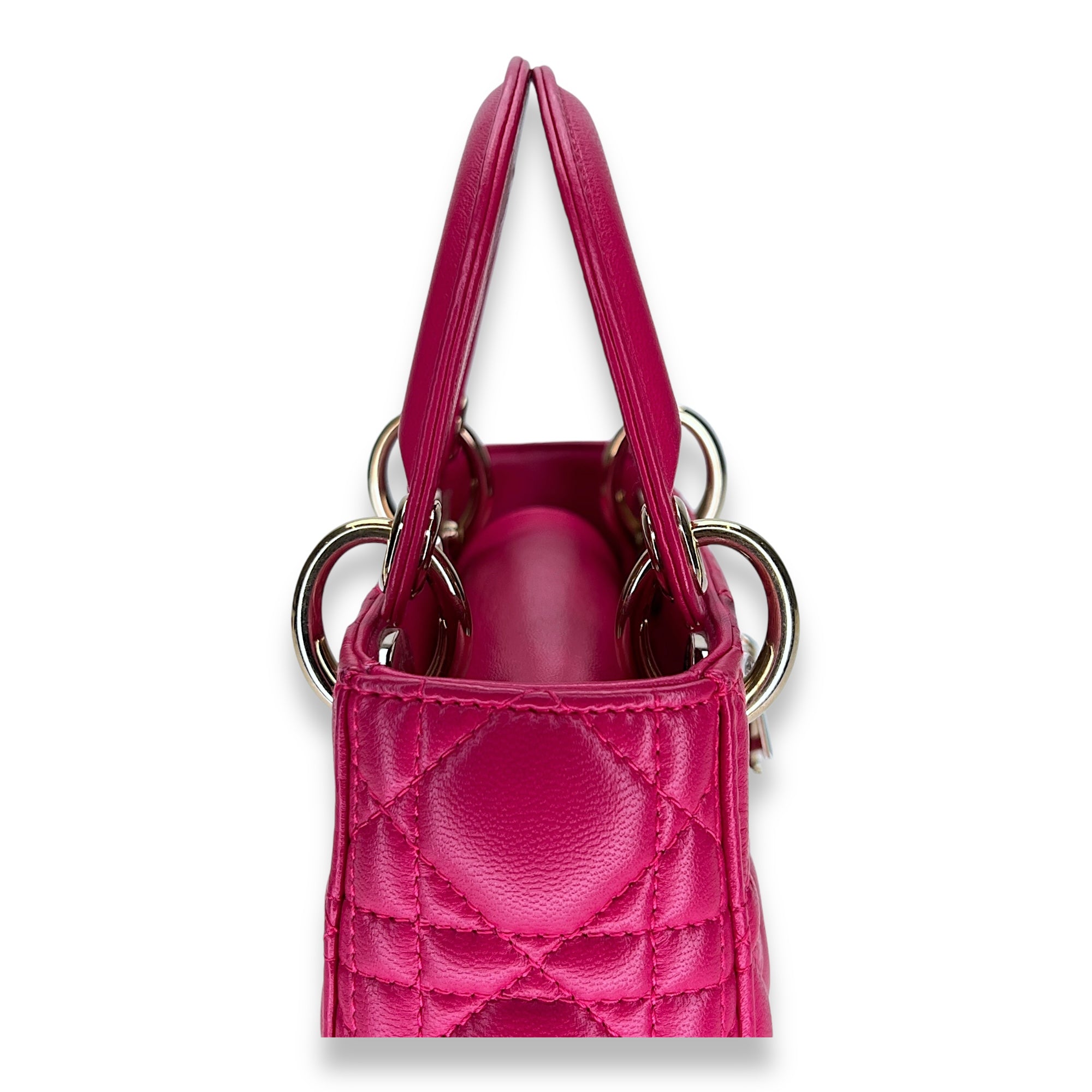 Lady Dior Mini Top handle bag in Lambskin, Light Gold Hardware - Image 8