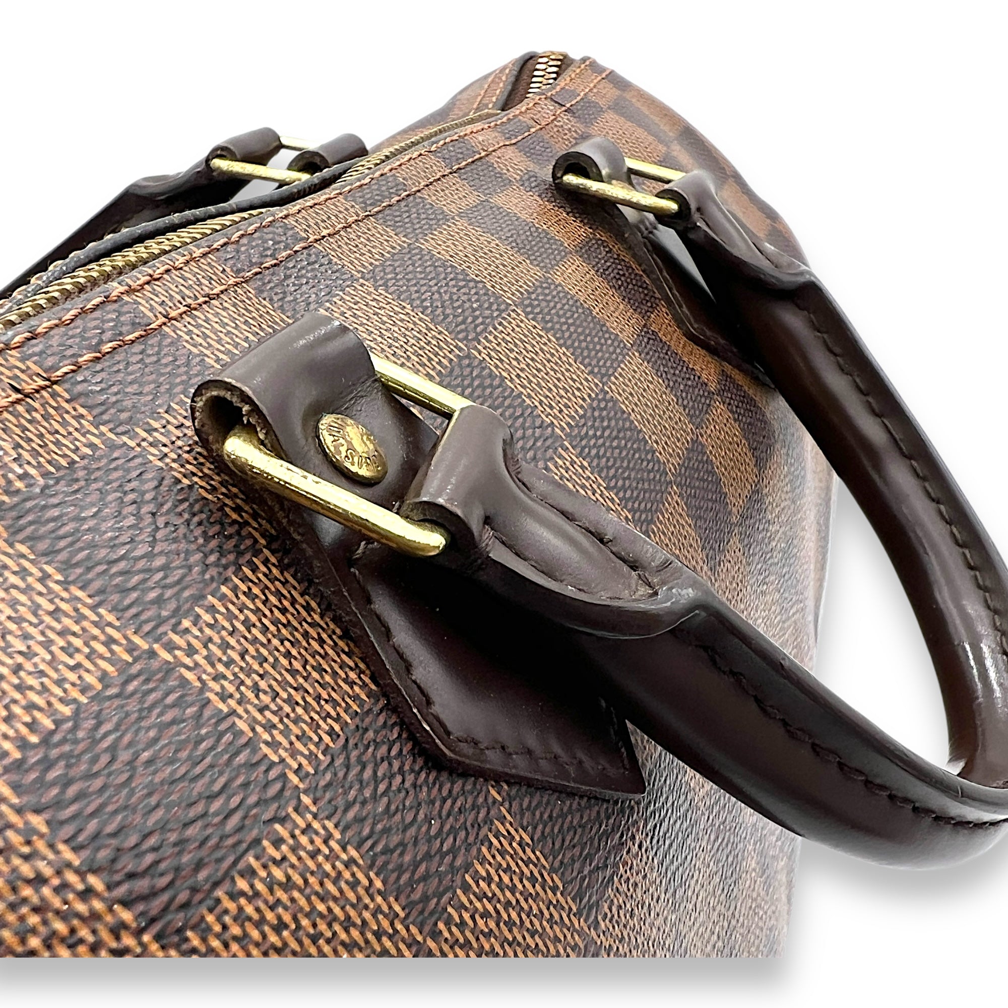 Speedy Bandouliere 30 Damier Ebene Top Handle Bag in Coated Canvas, Gold hardware - Image 8