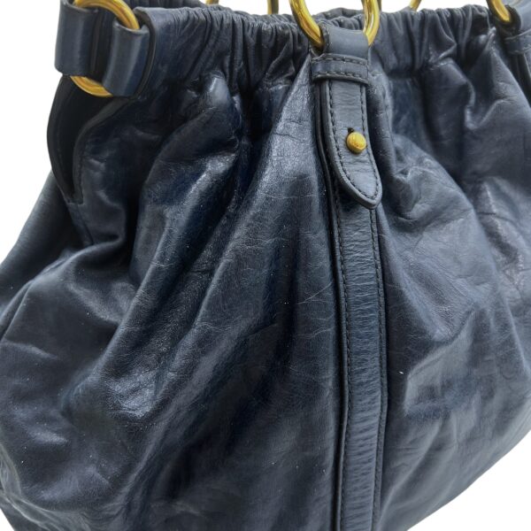 Vitello Lux Blue Top Handle Bag in Distressed Leather, Gold hardware - Image 7
