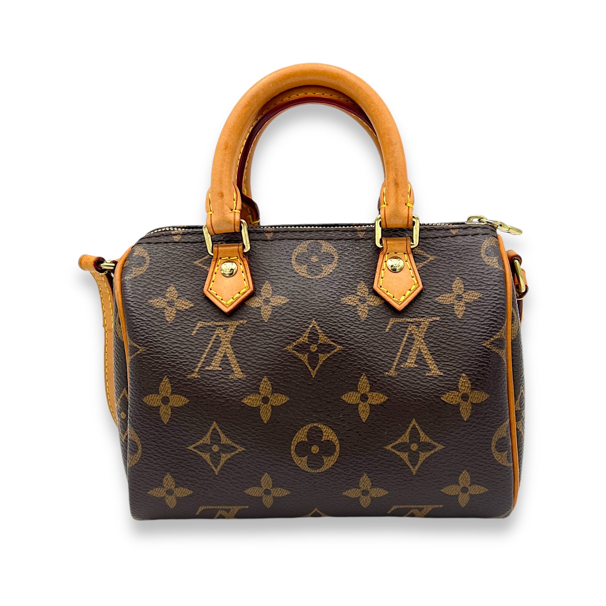 Speedy Bandouliere Nano Brown Top Handle Bag in Monogram Coated Canvas, Gold hardware - Image 2