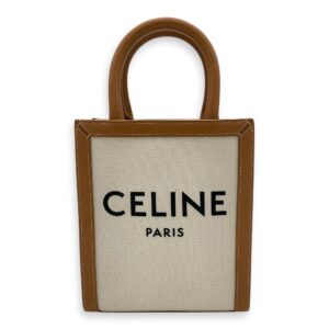 Vertical Mini Brown Top Handle Bag in Canvas, Gold hardware