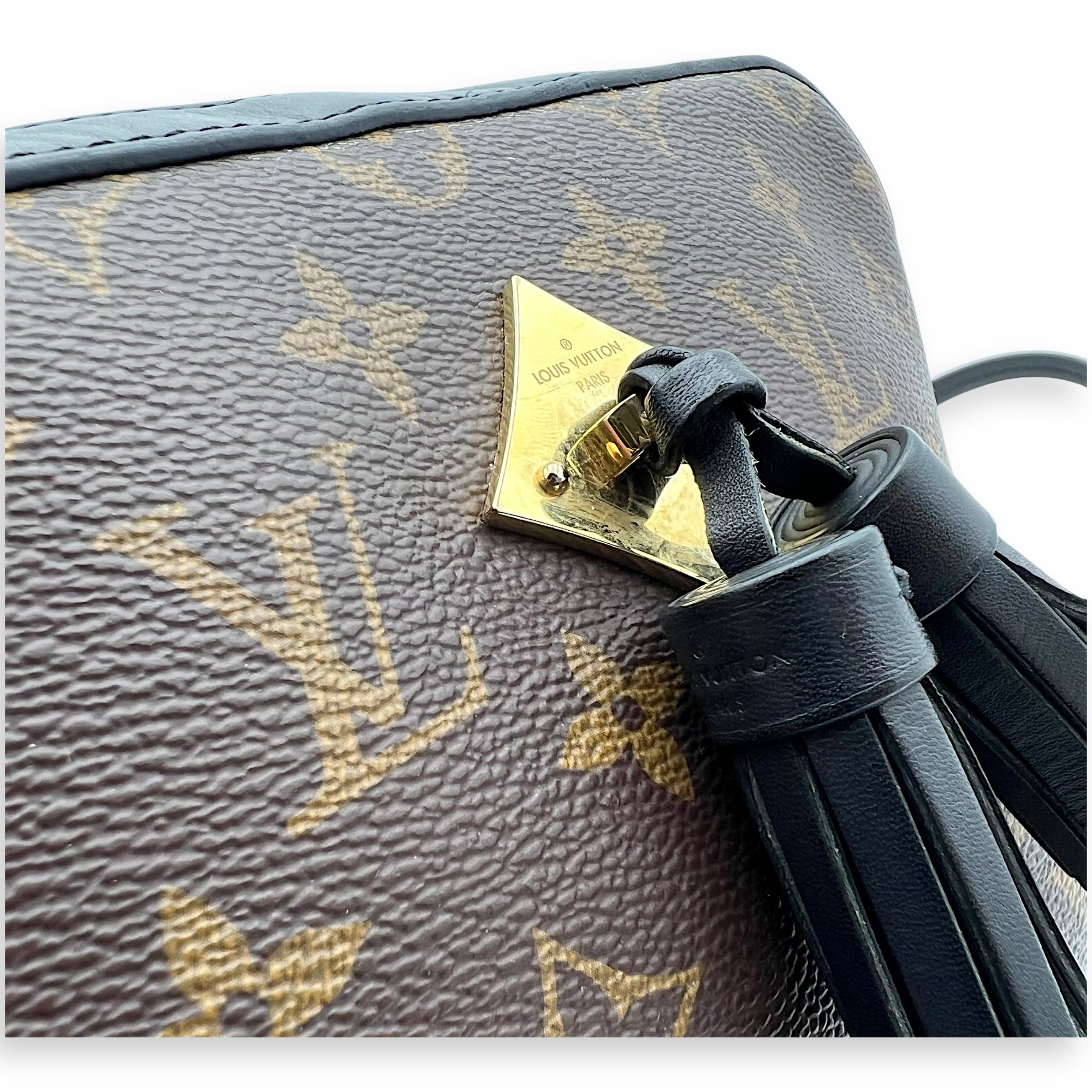 Saintonge Crossbody Bag Small Black in Monogram Coated Canvas, Gold hardware - Image 7