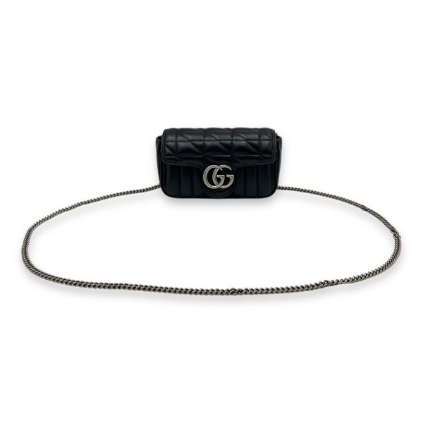 GG Marmont Super Mini Black Shoulder Bag in Calfskin, Silver hardware - Image 8