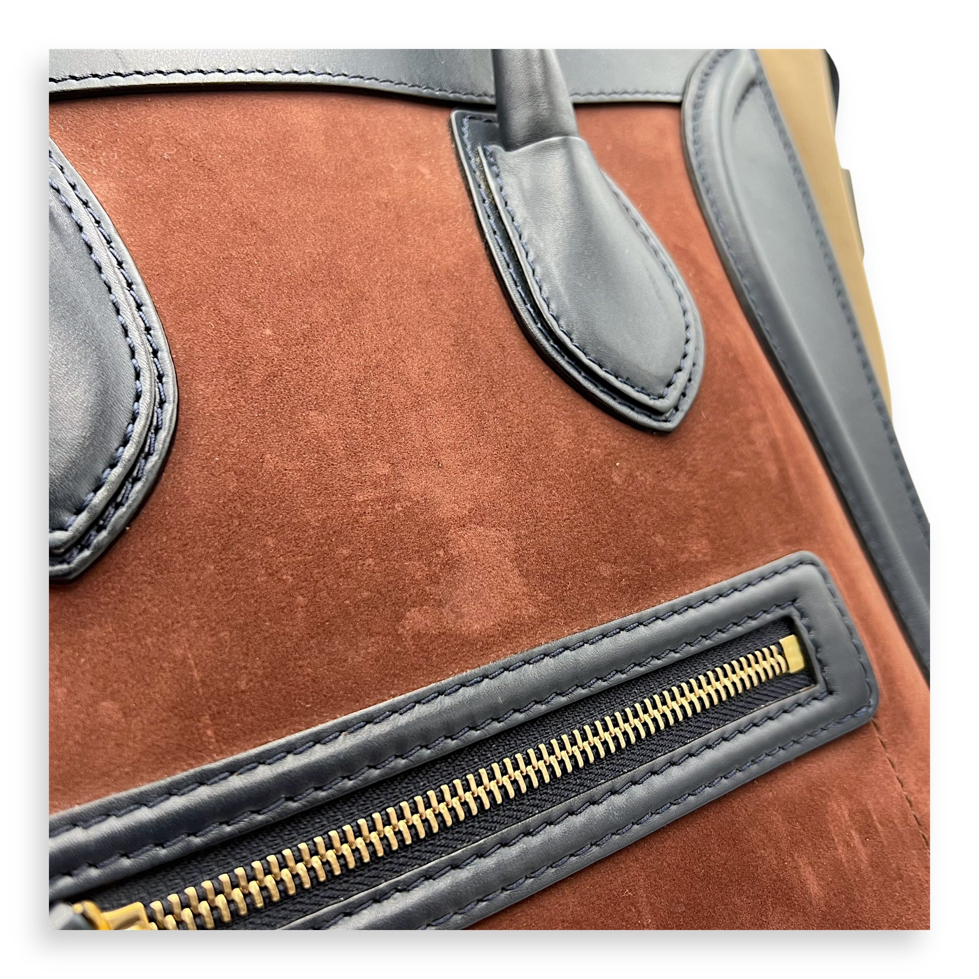 Luggage Mini Multi-colour Top Handle Bag in Suede Leather, Gold hardware - Image 8