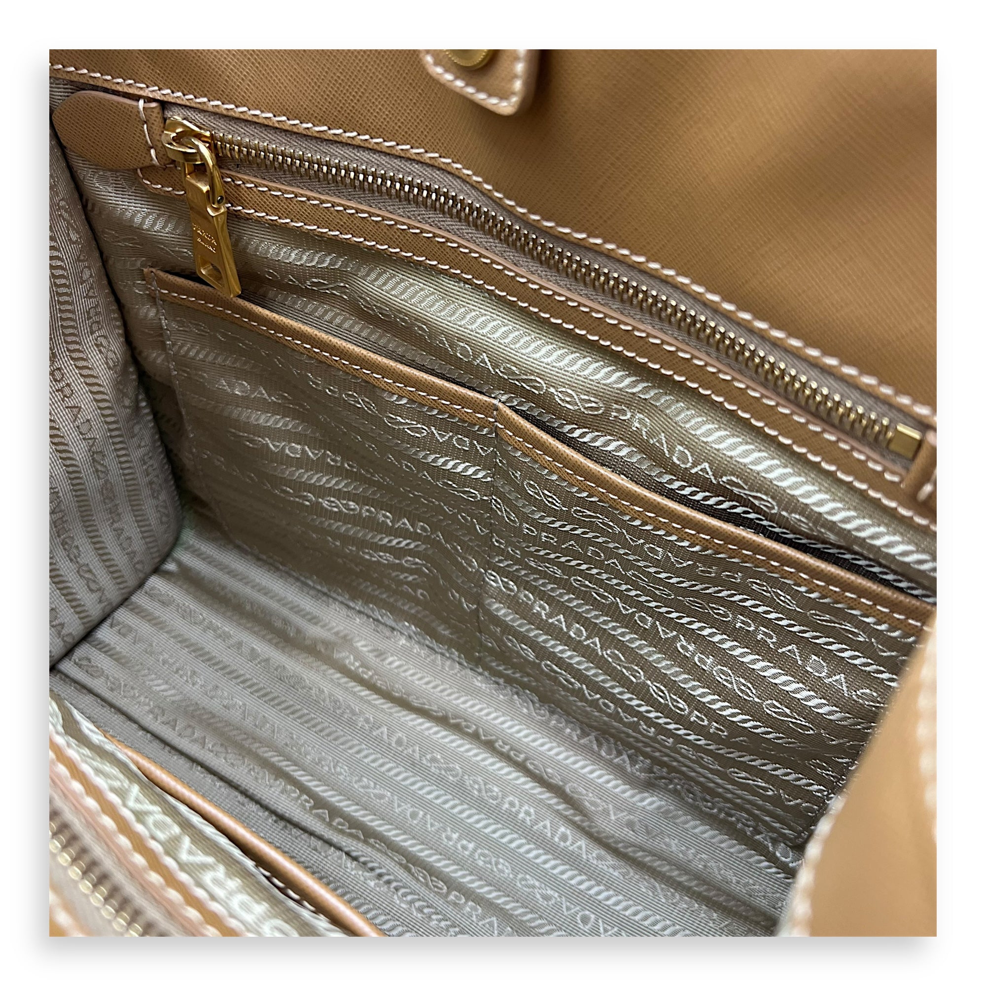 Logo Orange and Brown Top Handle Bag in Saffiano Leather and Canvas, Gold hardware - Image 4