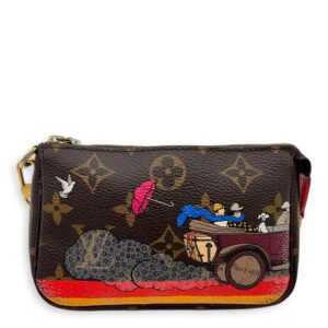 Pochette Accessoires Mini Brown Pouch in Monogram Coated Canvas, Gold hardware