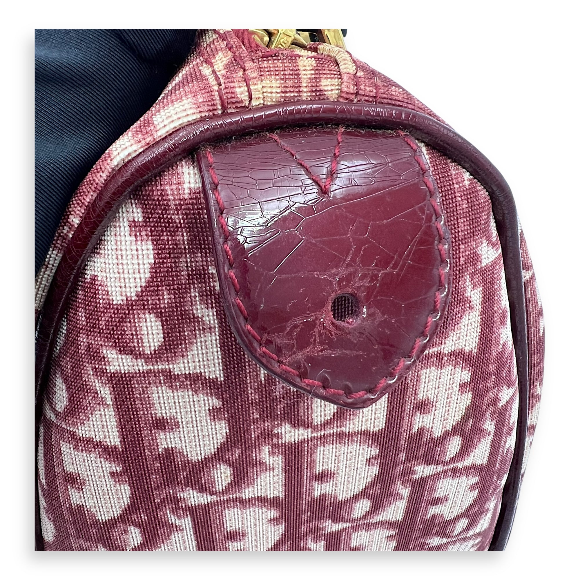 Vintage Trotter Boston Mini Red Top Handle Bag in Coated Canvas, Gold hardware - Image 10