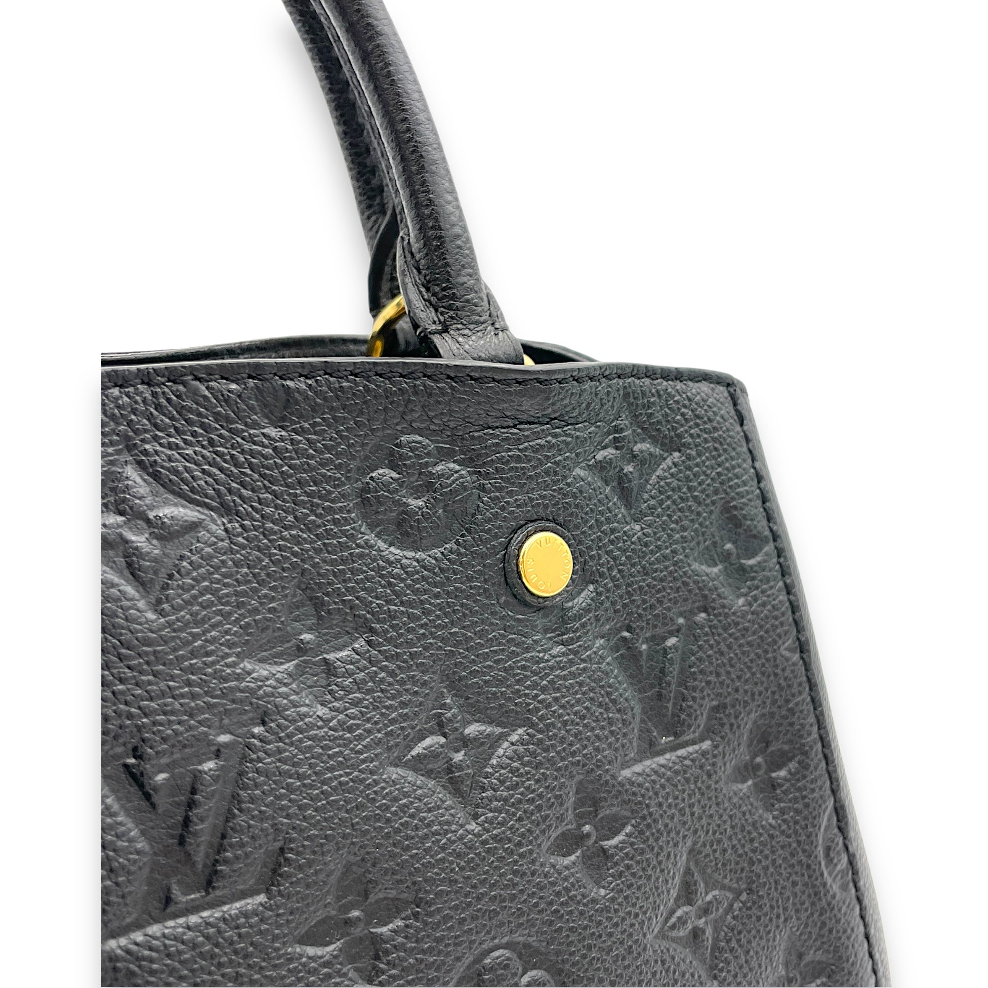 Montaigne Top Handle Bag Black in Empreinte Leather, Gold hardware - Image 9