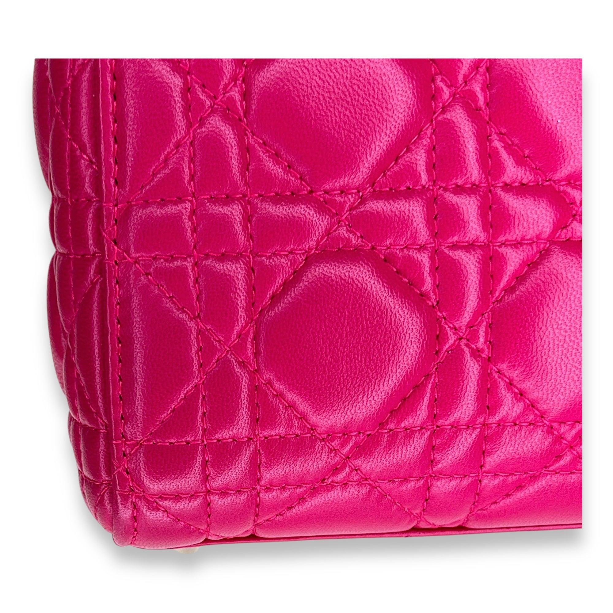 Lady Dior Mini Top handle bag in Lambskin, Light Gold Hardware - Image 9