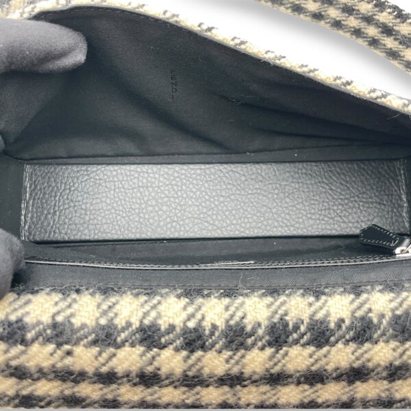 Houndstooth Baguette Black/White Shoulder Bag in Wool, Silver hardware - Image 9