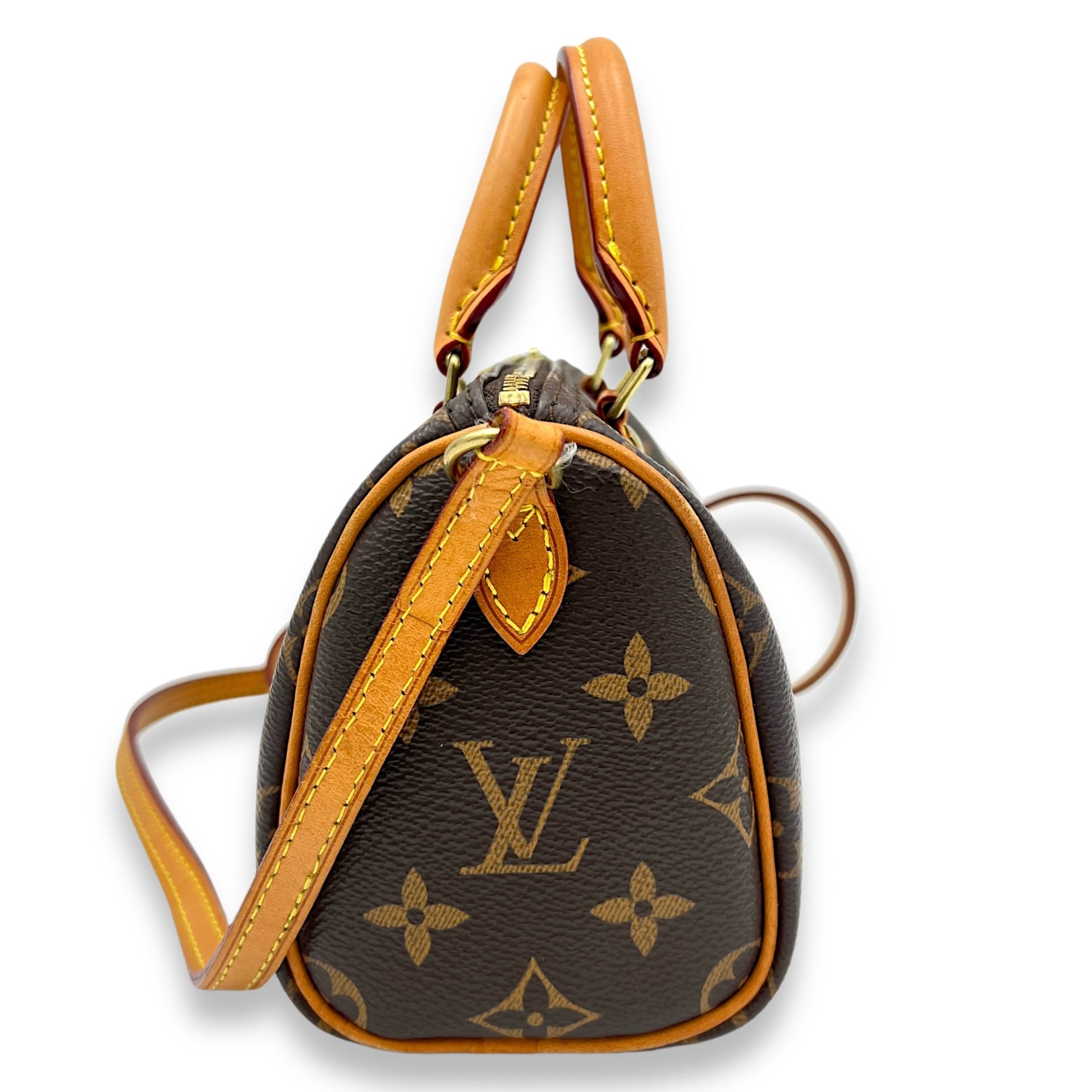 Speedy Bandouliere Nano Brown Top Handle Bag in Monogram Coated Canvas, Gold hardware - Image 3
