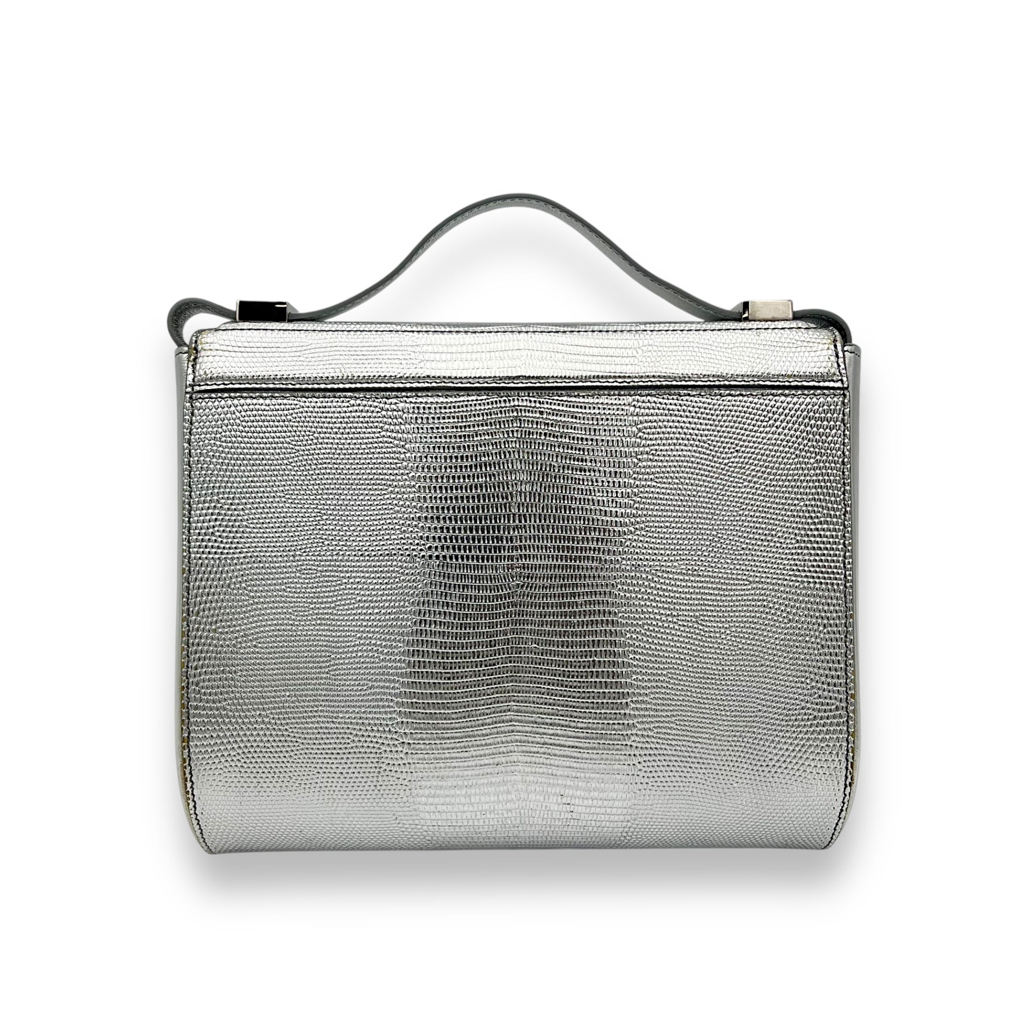 Pandora Box Medium Silver Crossbody Bag in Lizard Embossed Calfskin, Silver hardware - Image 2