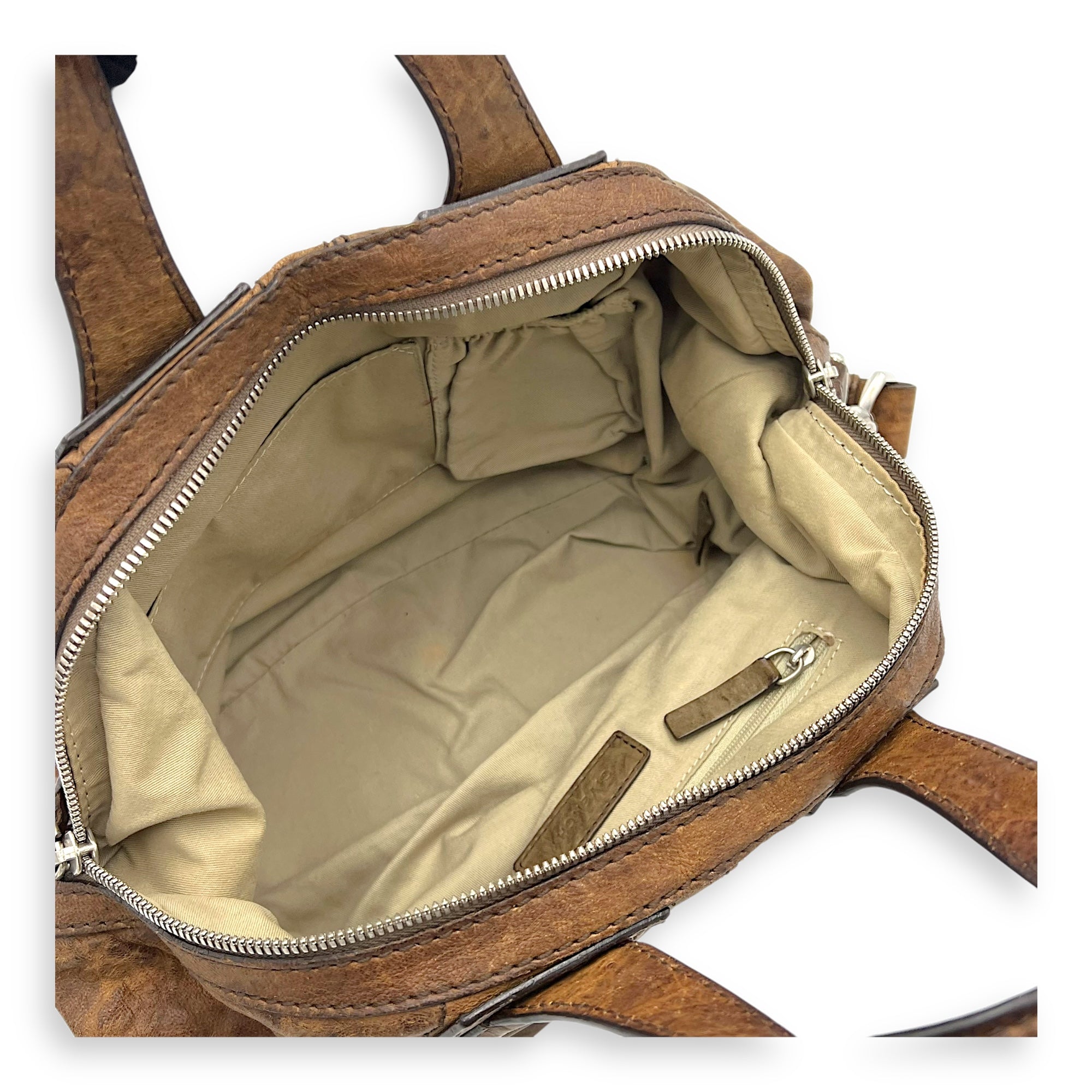 Nightingale Small Brown Top Handle Bag in Distressed Leather, Silver hardware - Image 9