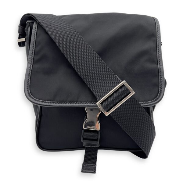 Logo Black Crossbody Bag in Nylon, Silver hardware - Image 5