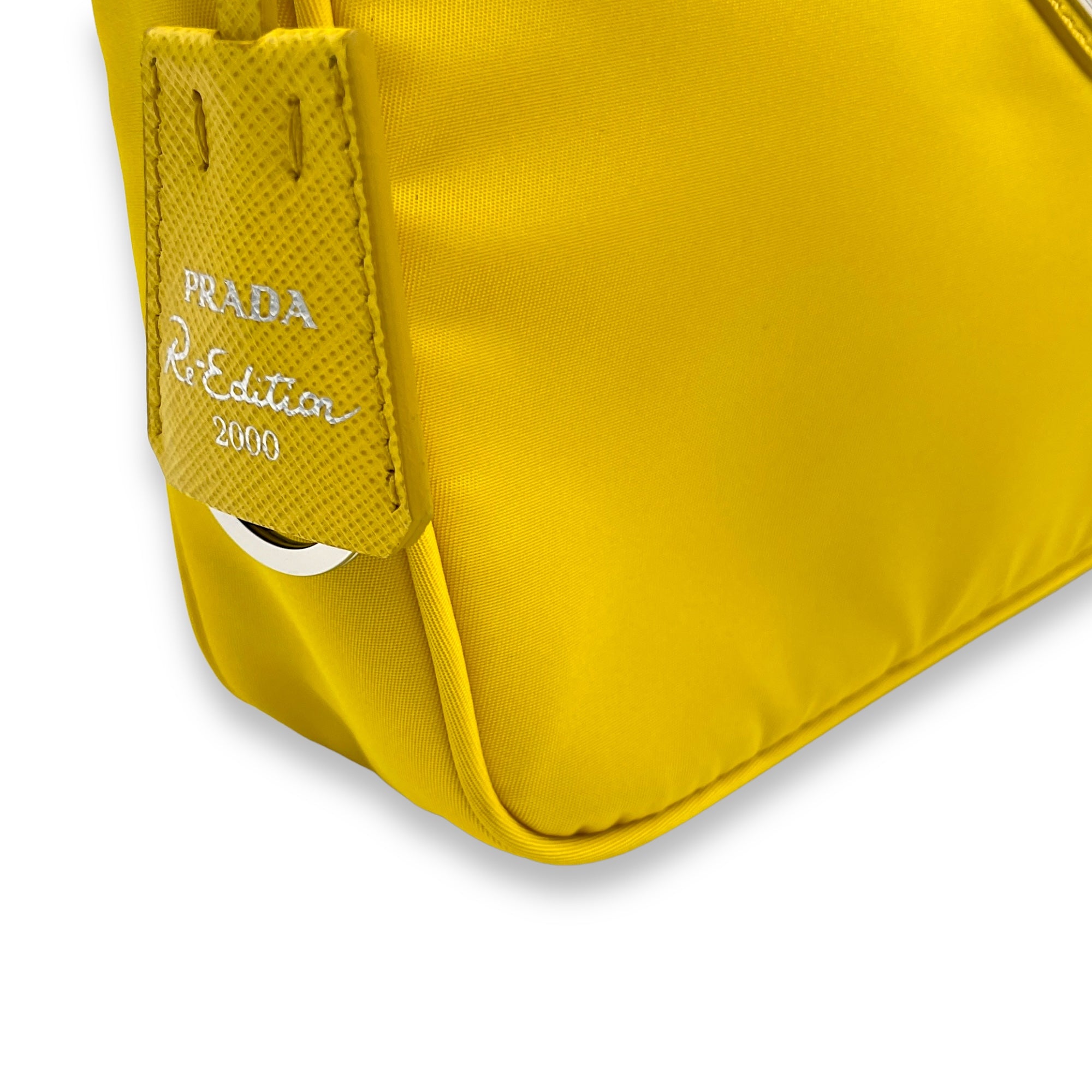 Re-Edition 2000 Yellow Shoulder Bag in Re-Nylon, Silver hardware - Image 10
