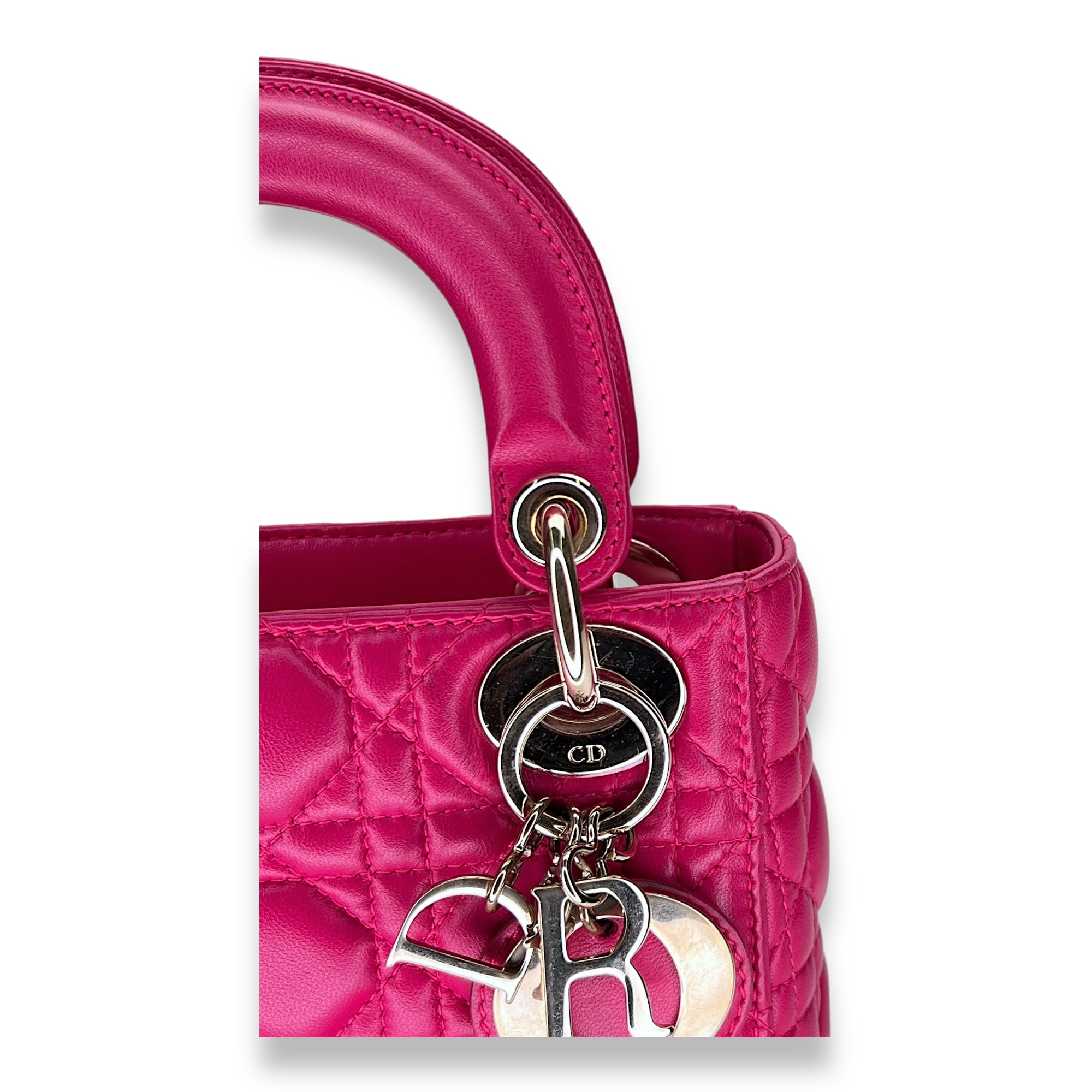 Lady Dior Mini Top handle bag in Lambskin, Light Gold Hardware - Image 10