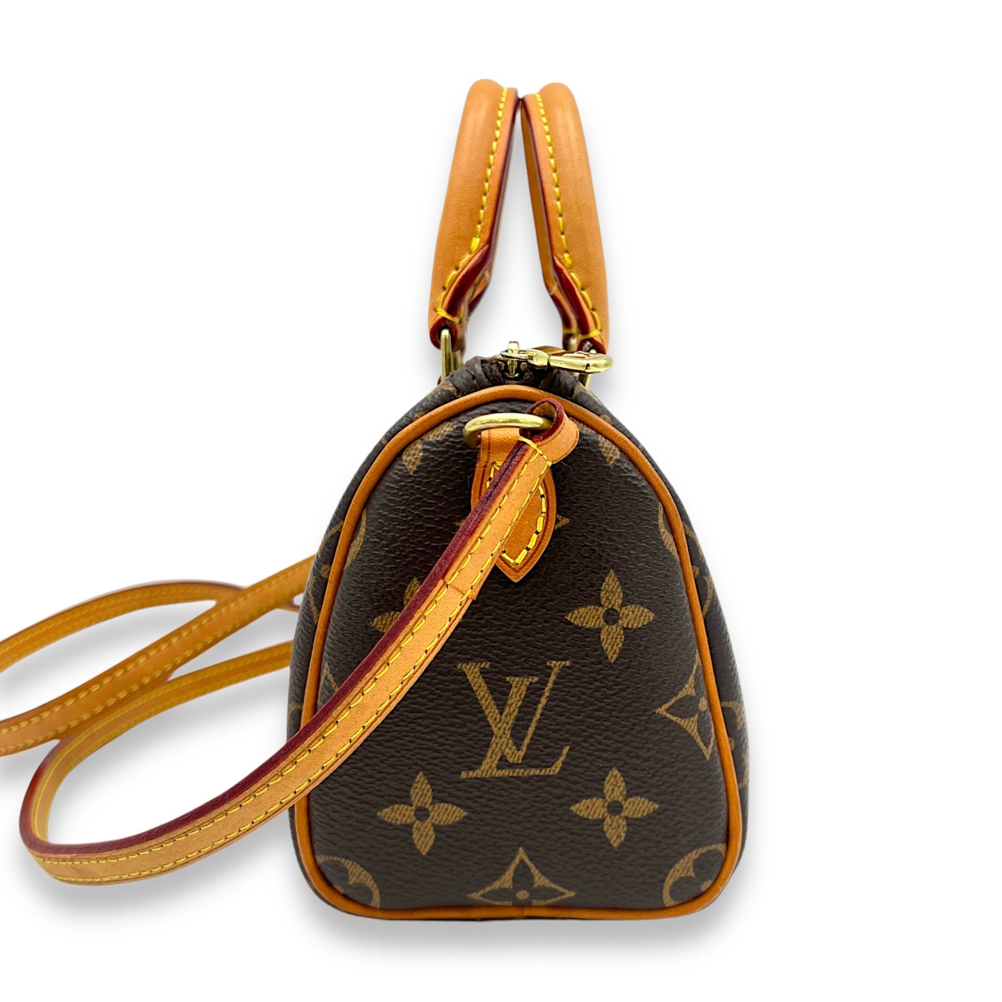 Speedy Bandouliere Nano Brown Top Handle Bag in Monogram Coated Canvas, Gold hardware - Image 4