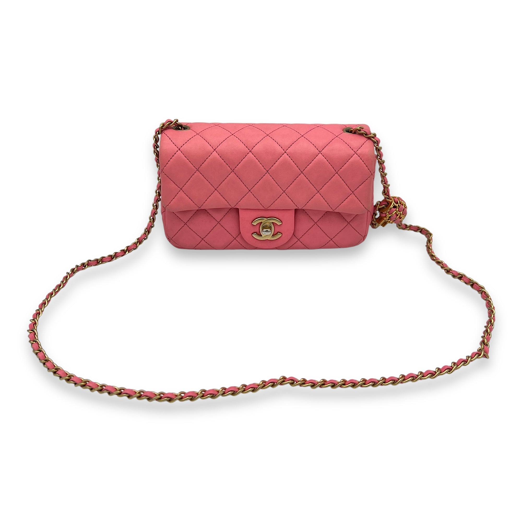 Quilted Pearl Crush Shoulder Bag Pink in Calfskin, Gold hardware - Image 10