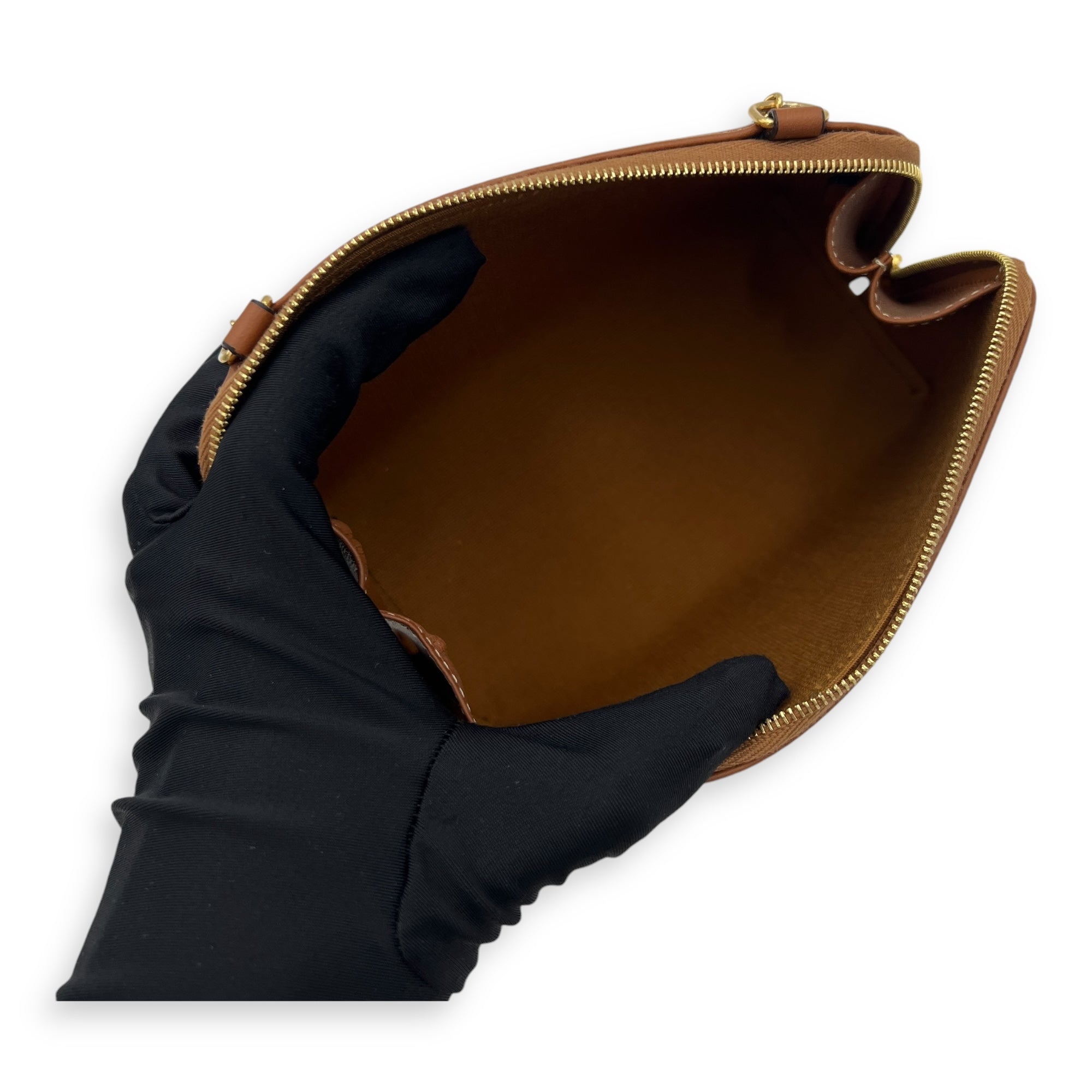 Triomphe Clutch On Chain Shoulder Bag Brown in Coated Canvas, Gold hardware - Image 9