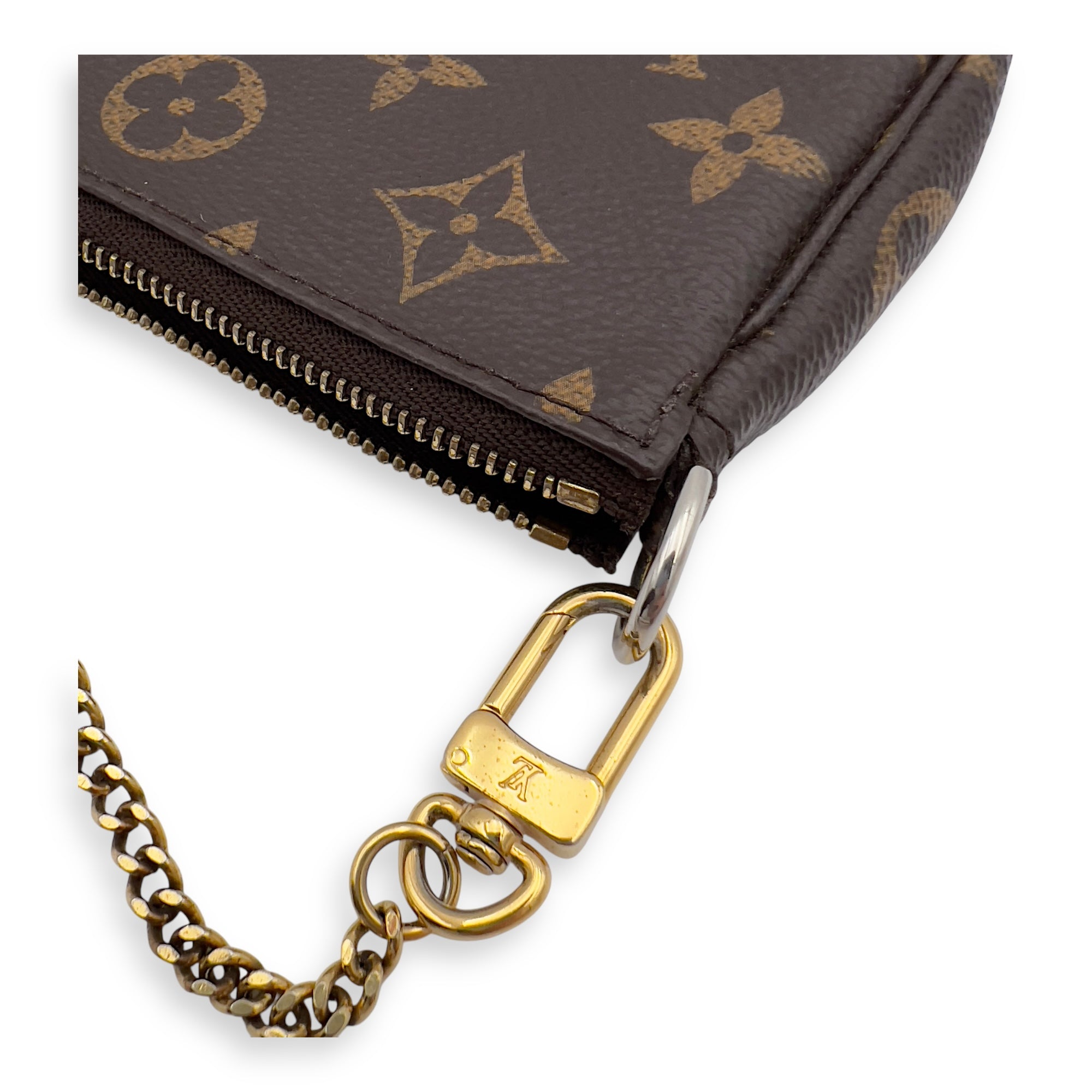 Pochette Top Handle Bag Super Mini Brown in Monogram Coated Canvas, Gold hardware - Image 9