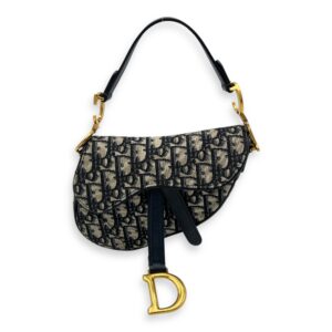 Saddle Mini Blue Top Handle Bag in Jacquard, Gold hardware