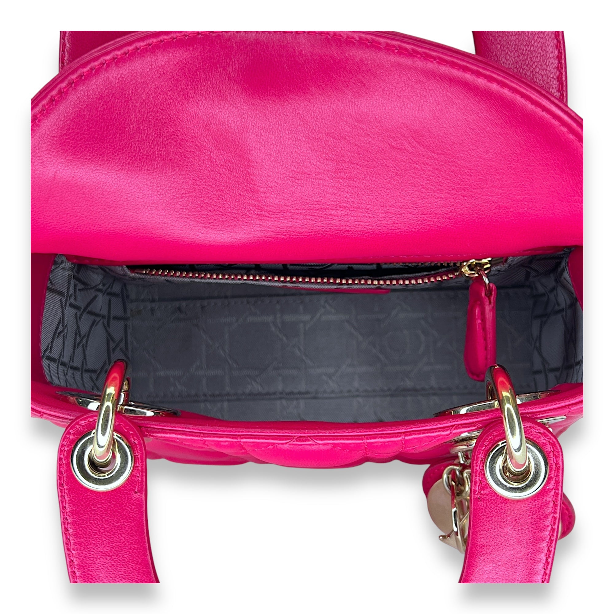 Lady Dior Mini Top handle bag in Lambskin, Light Gold Hardware - Image 12