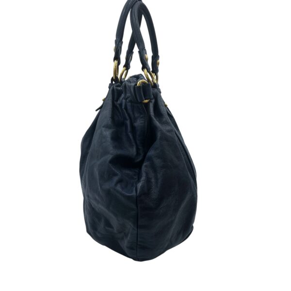 Vitello Lux Blue Top Handle Bag in Distressed Leather, Gold hardware - Image 3