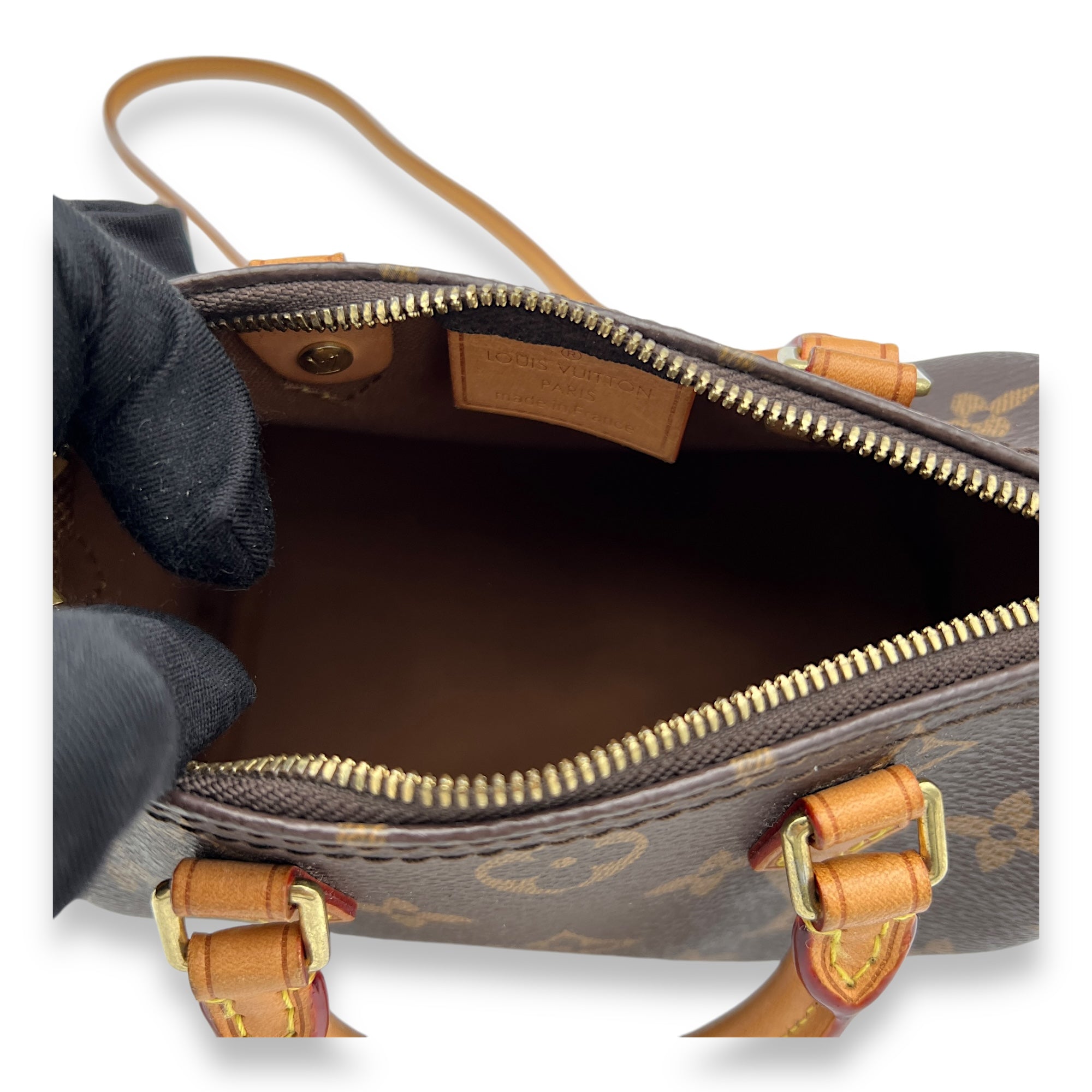 Speedy Bandouliere Nano Brown Top Handle Bag in Monogram Coated Canvas, Gold hardware - Image 6