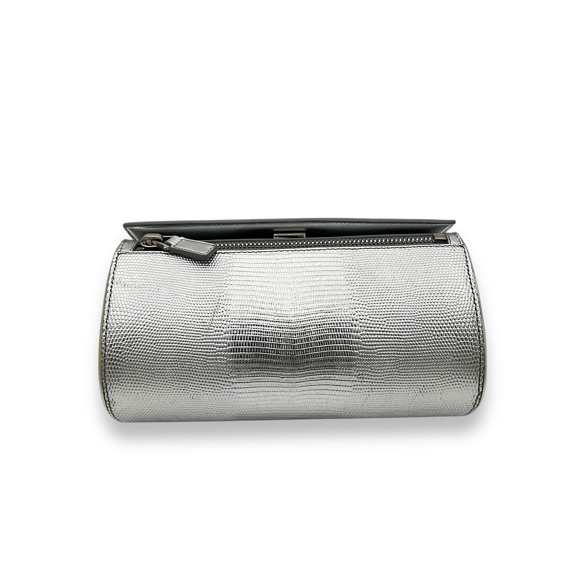 Pandora Box Medium Silver Crossbody Bag in Lizard Embossed Calfskin, Silver hardware - Image 5