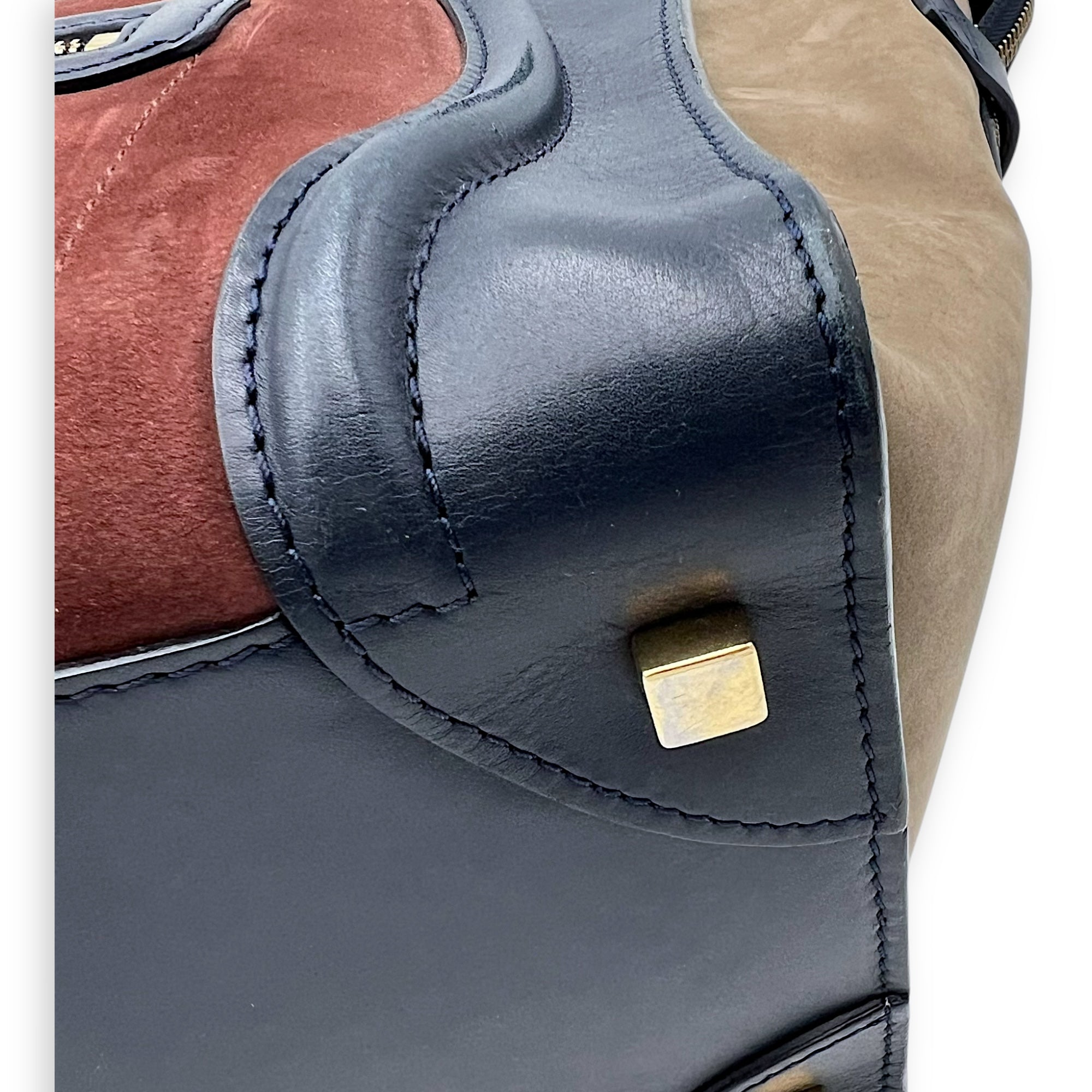 Luggage Mini Multi-colour Top Handle Bag in Suede Leather, Gold hardware - Image 15