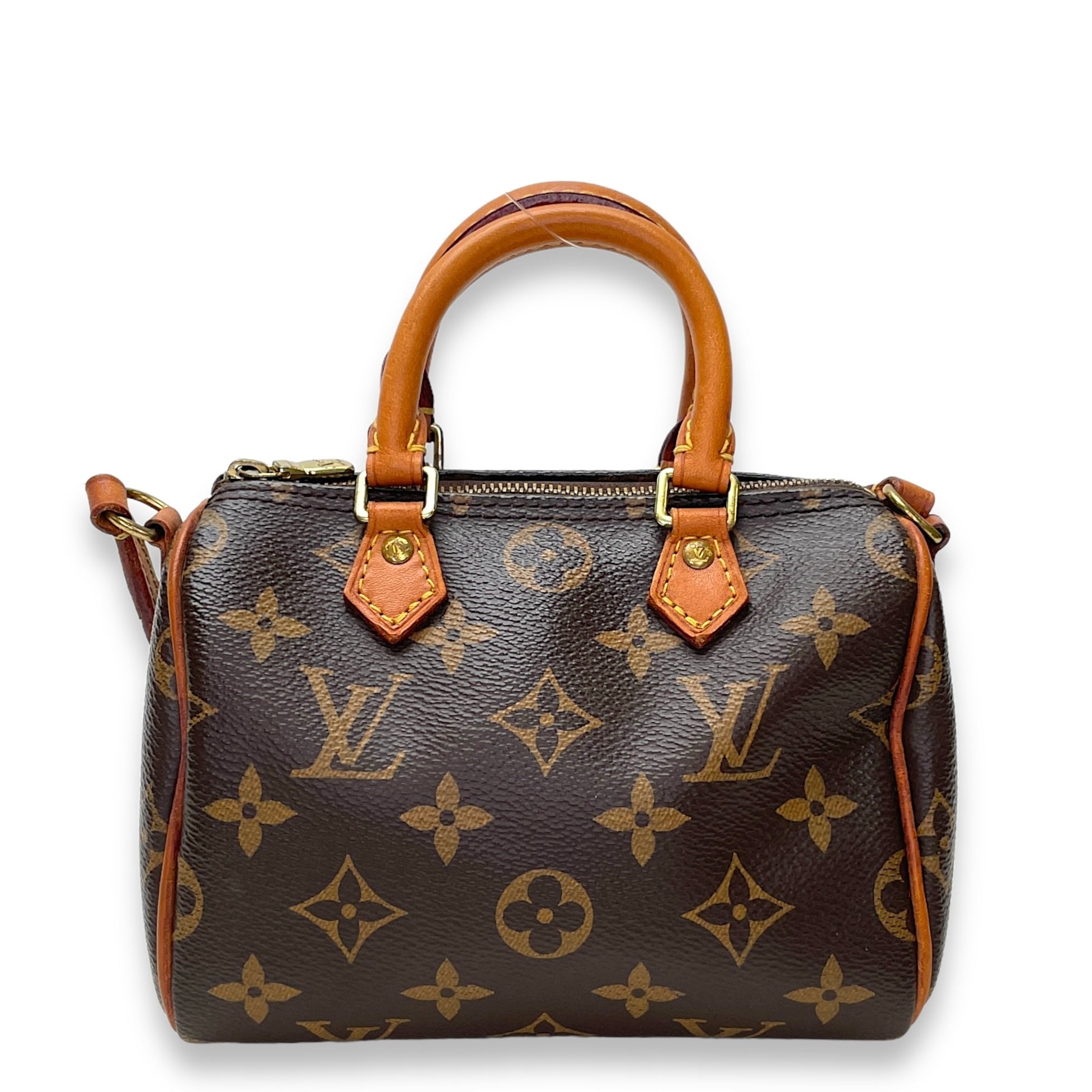 Speedy Bandouliere Top Handle Bag Nano Brown in Monogram Coated Canvas, Gold hardware - Image 2