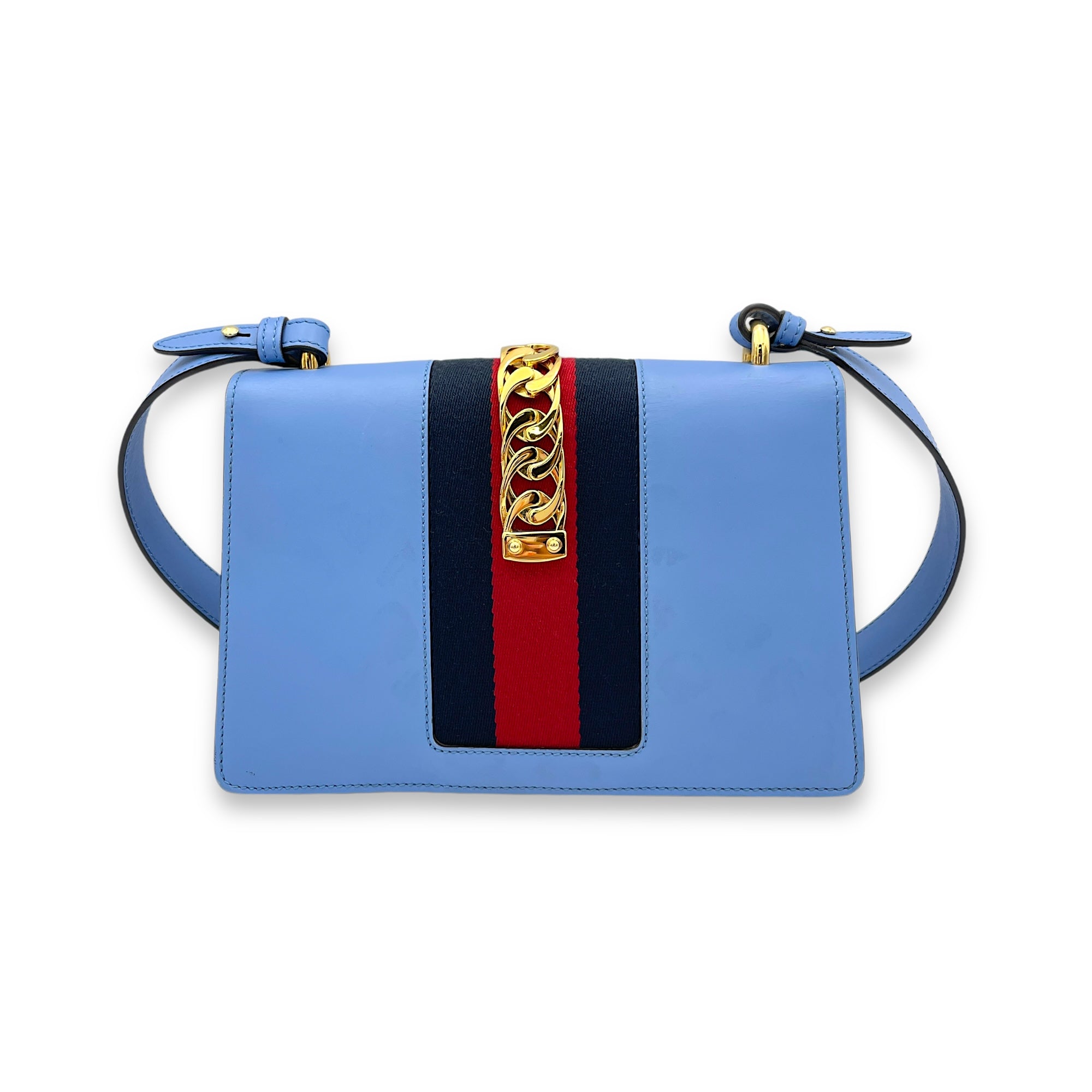 Sylvie Small Blue Shoulder Bag in Calfskin, Gold hardware - Image 2