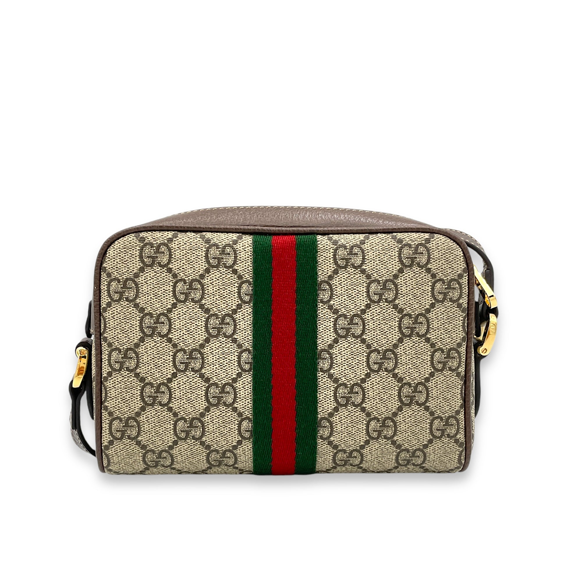 GG Supreme Web Ophidia Brown Crossbody Bag in Monogram Coated Canvas, Gold hardware - Image 2