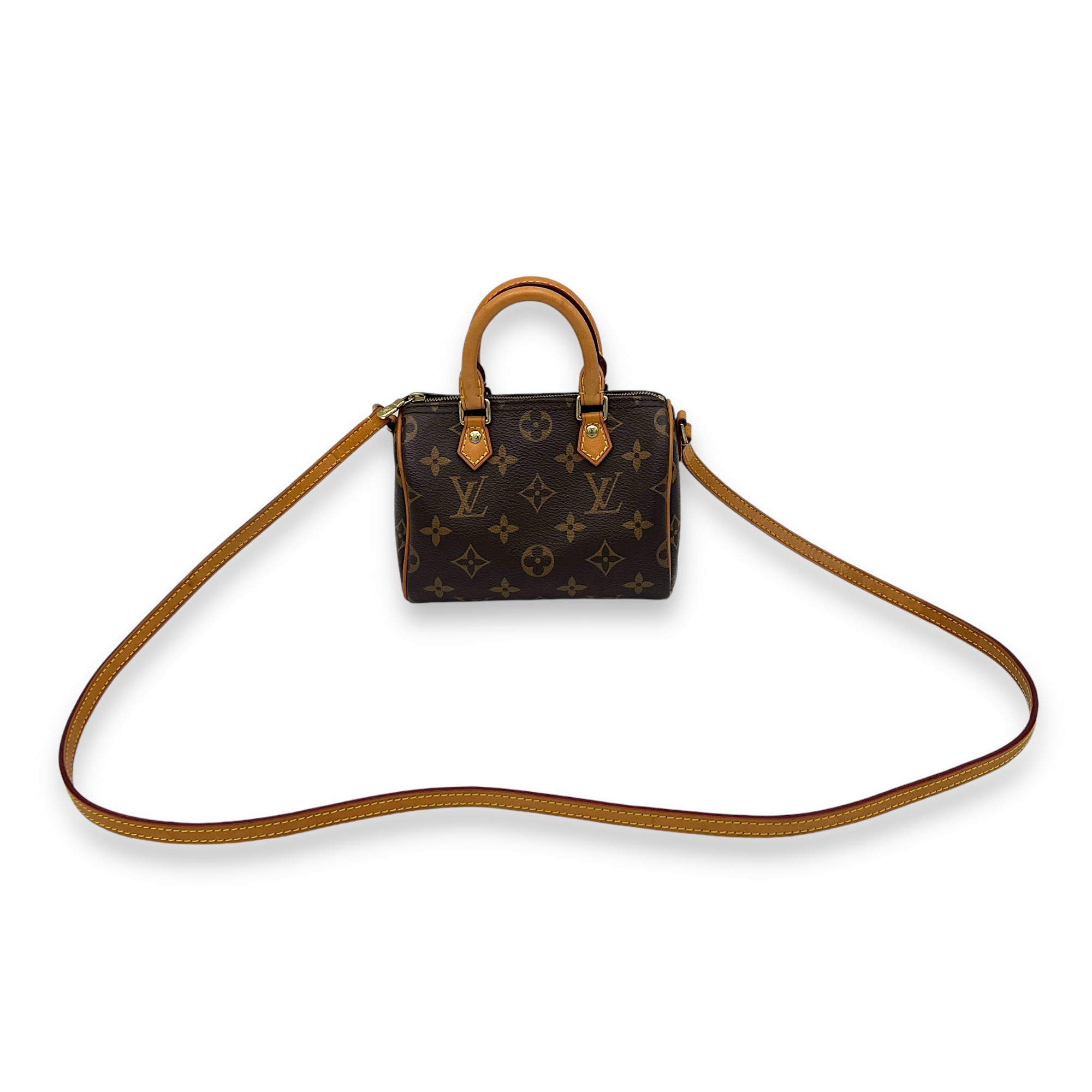 Speedy Bandouliere Nano Brown Top Handle Bag in Monogram Coated Canvas, Gold hardware - Image 7